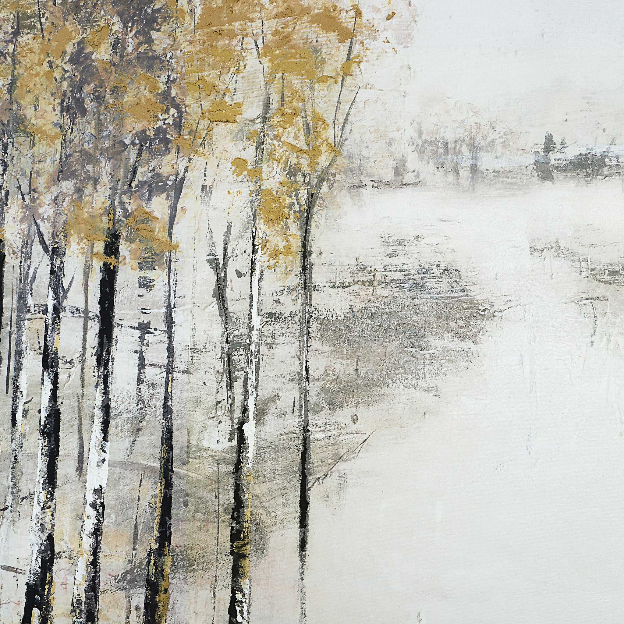 Illia canvas art close-up of trees with golden leaves and soft background textures.