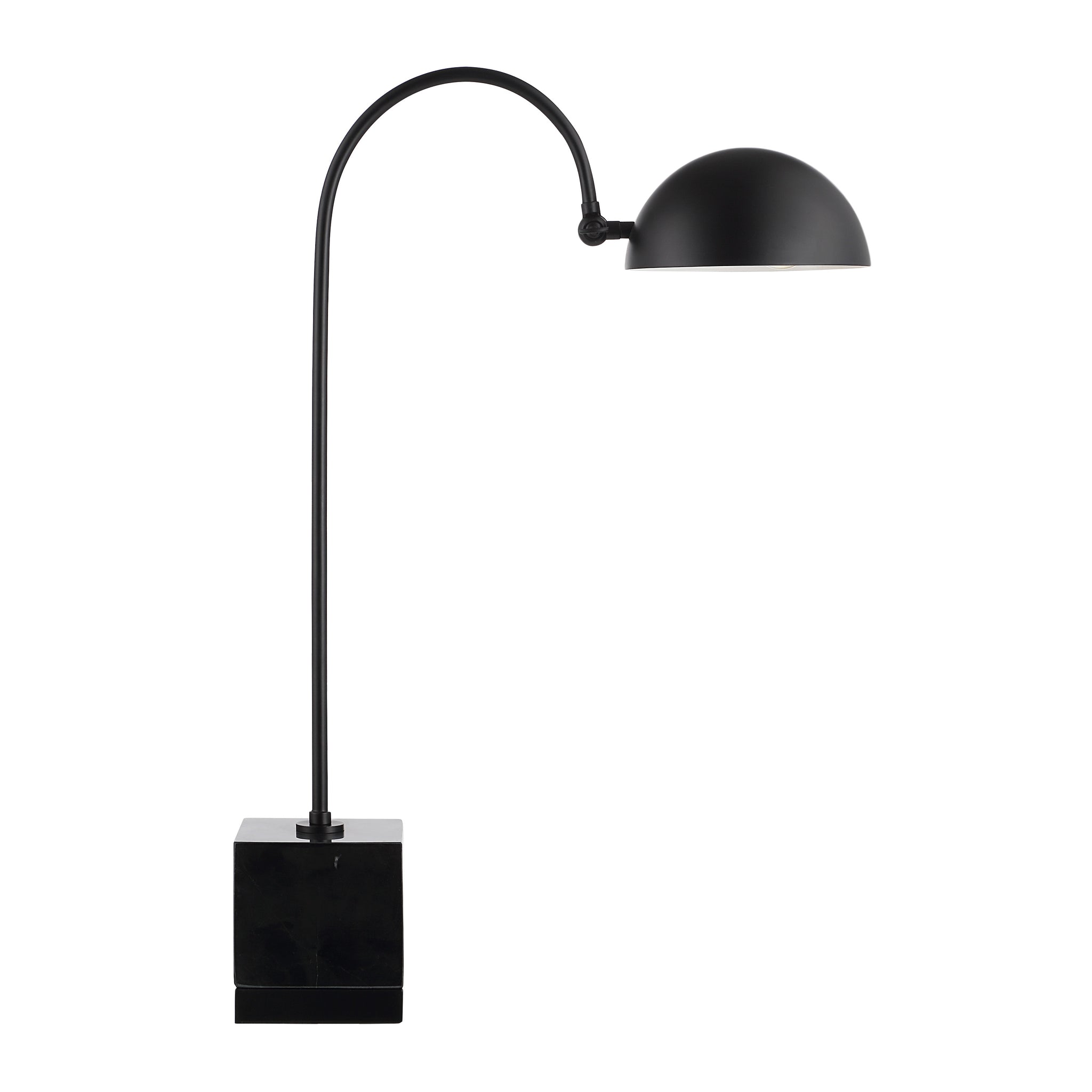 Sansia Table Lamp with a black metal dome shade and square marble base.