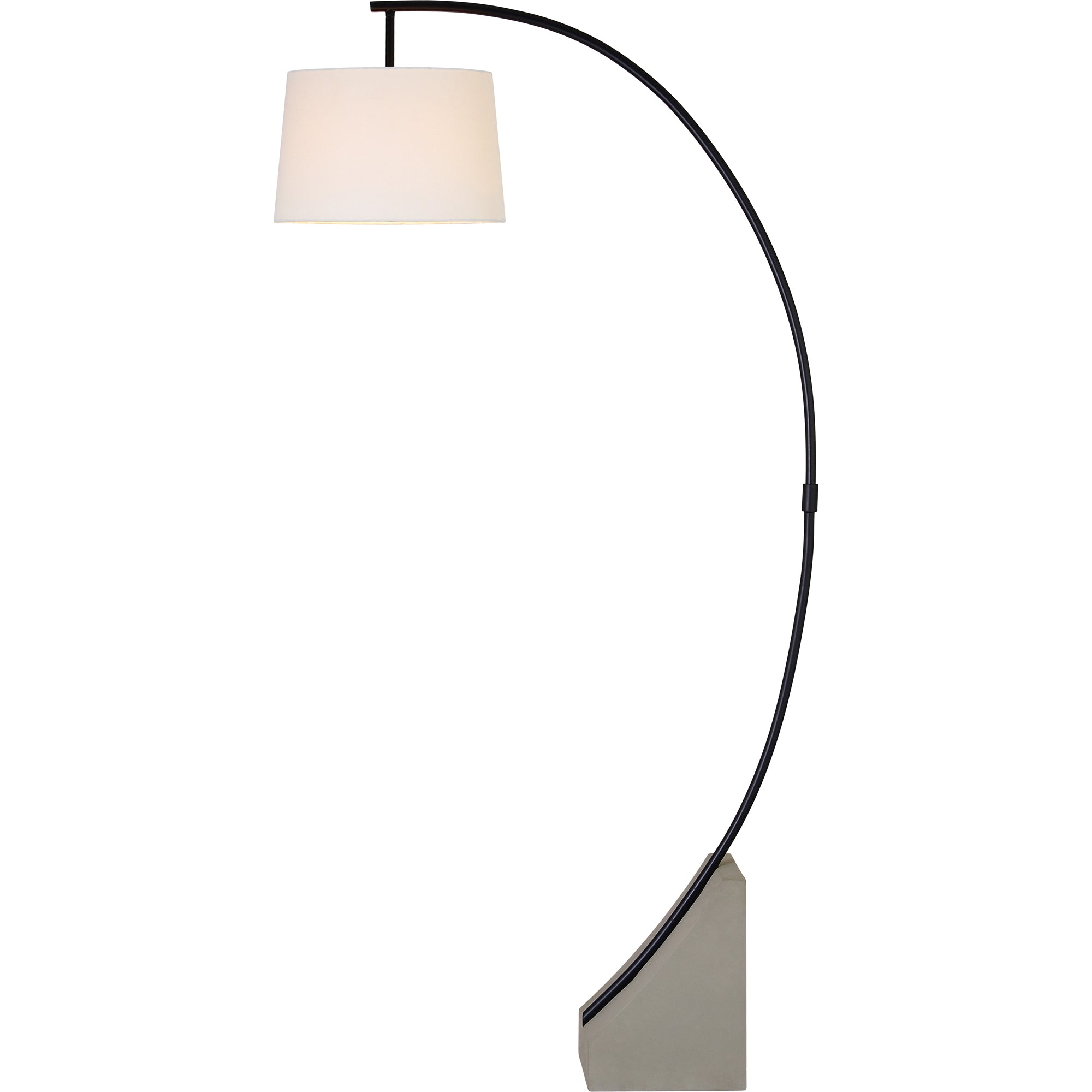 Weymouth Floor Lamp featuring a white shade and black arching arm over a concrete base