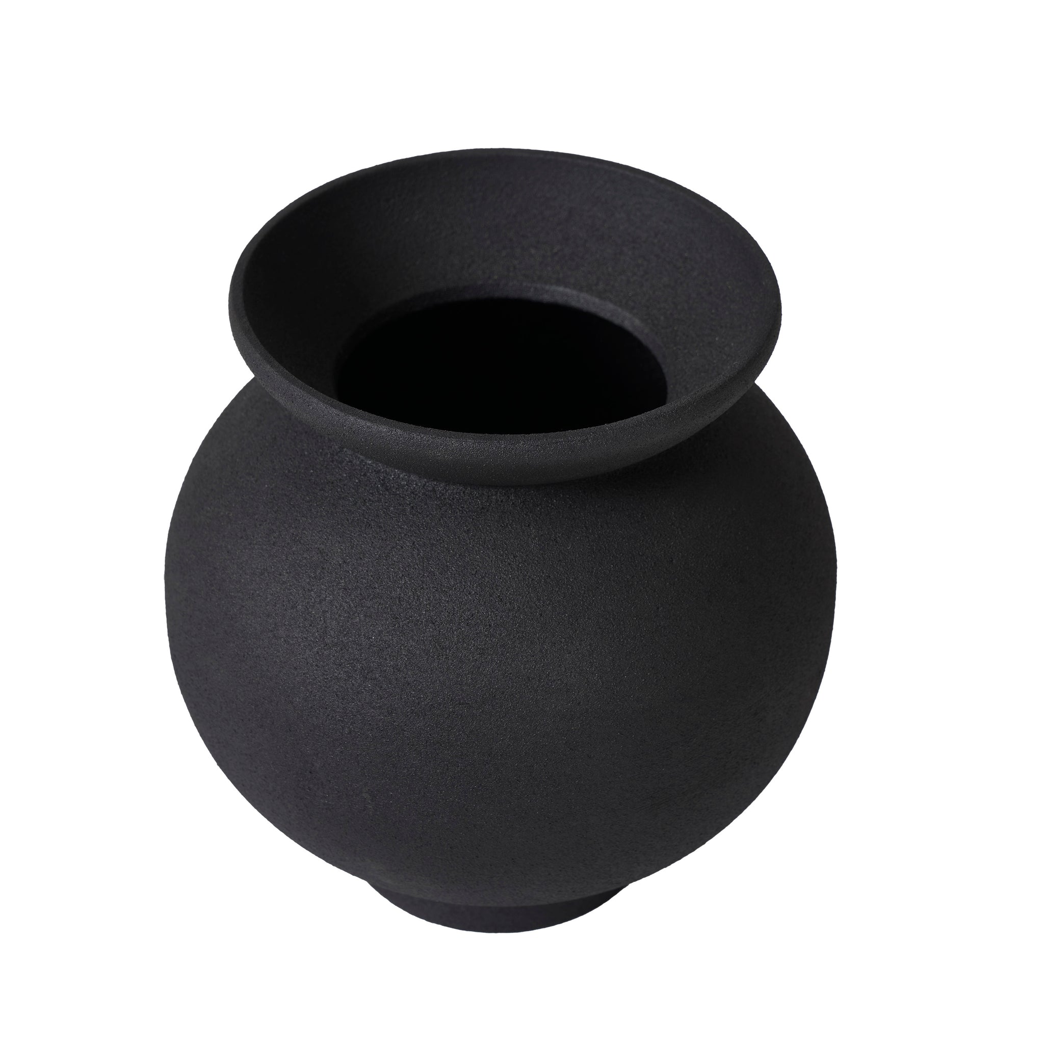 Cadiz vase by Renwil, top view of a black ceramic vase with a rounded body and wide opening.