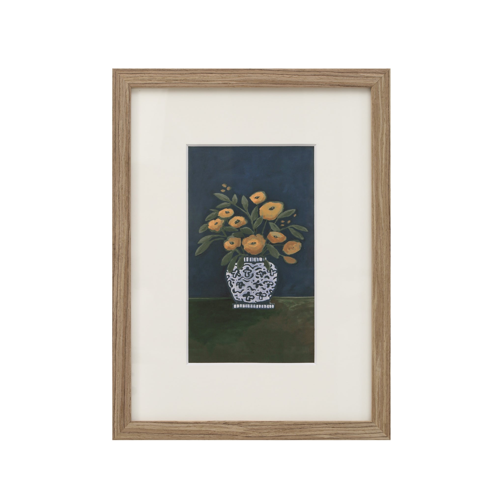 Henriette framed artwork featuring a vase of yellow flowers on a dark background