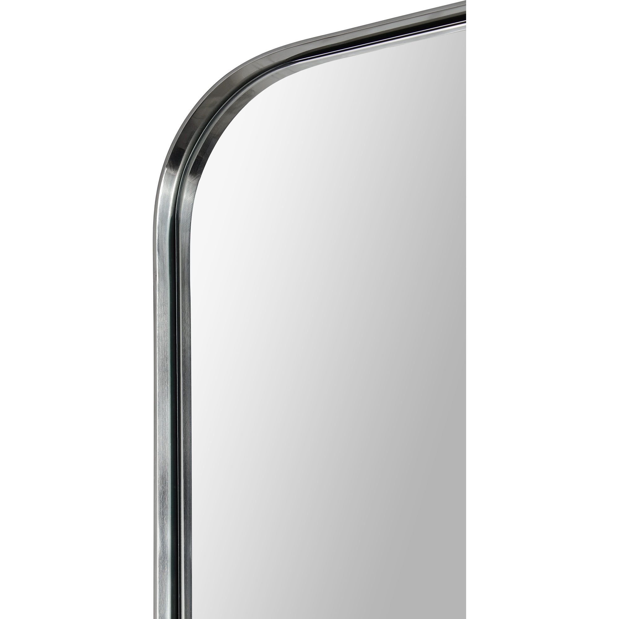 Delphinus Wall Mirror with a sleek silver frame and rounded edges, showcasing a reflective surface.