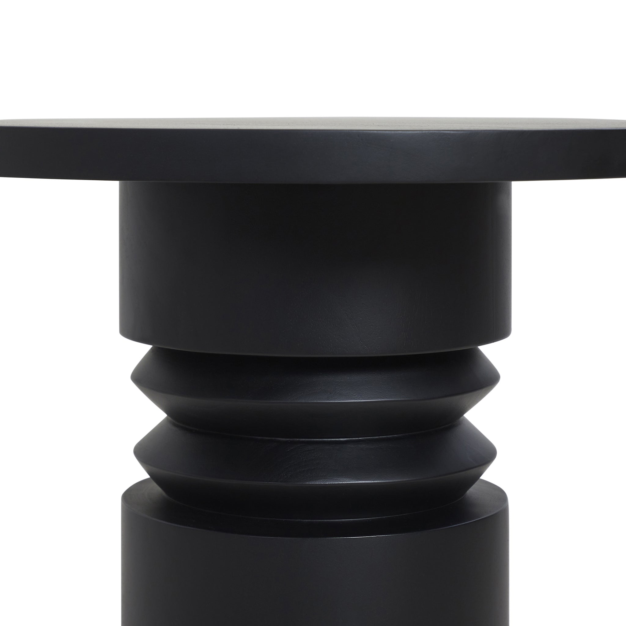 Talpa end table by Renwil, black finish, featuring a round top and sculptural base design.