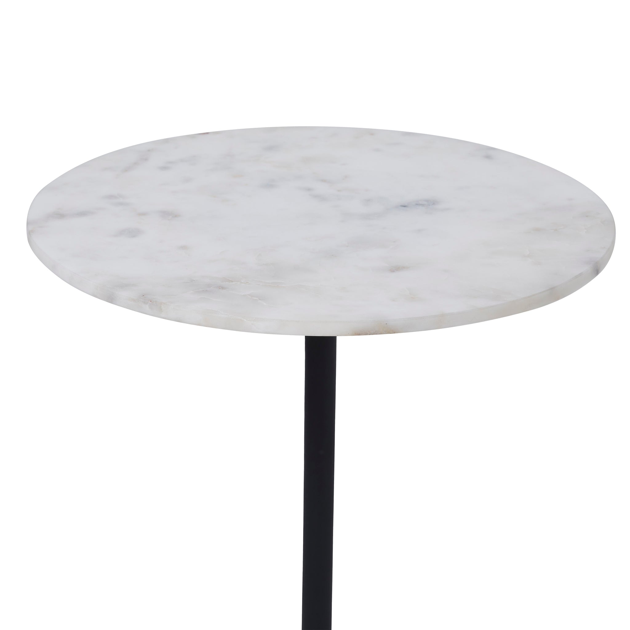 Barker Side Table featuring a close-up view of the white marble top with subtle veining.