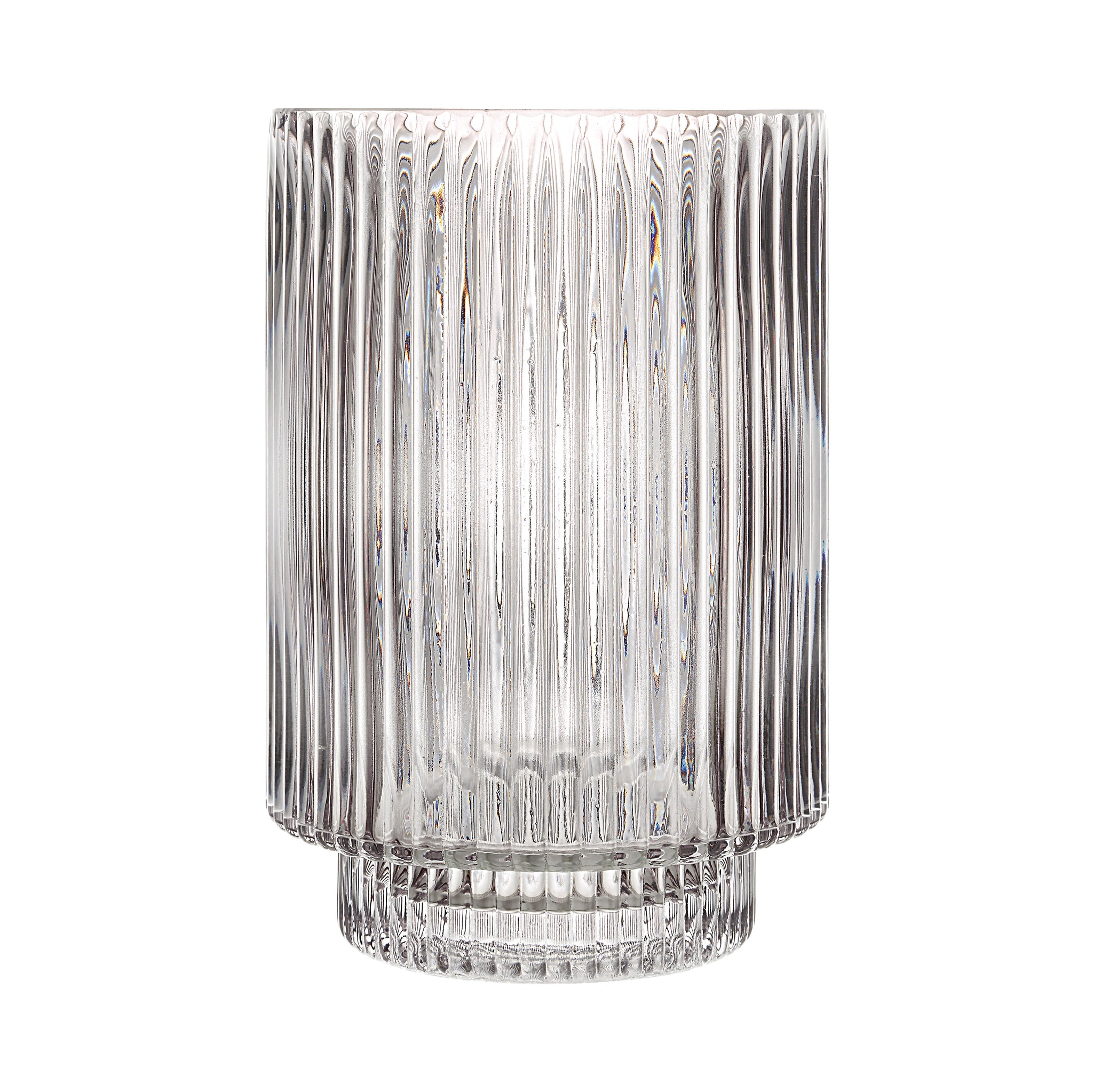 Amiens Indoor Mouth Blown Glass Vase, grey fluted design with a smooth top view.