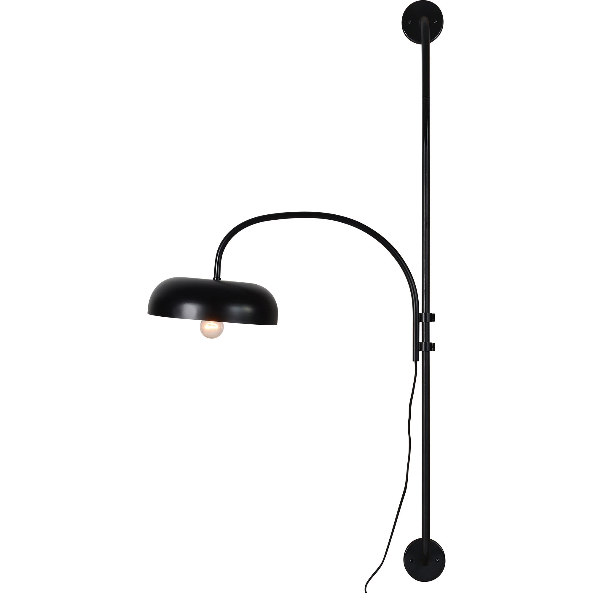 Draco Wall Sconce in black with a dome shade and visible light bulb, mounted on a wall.