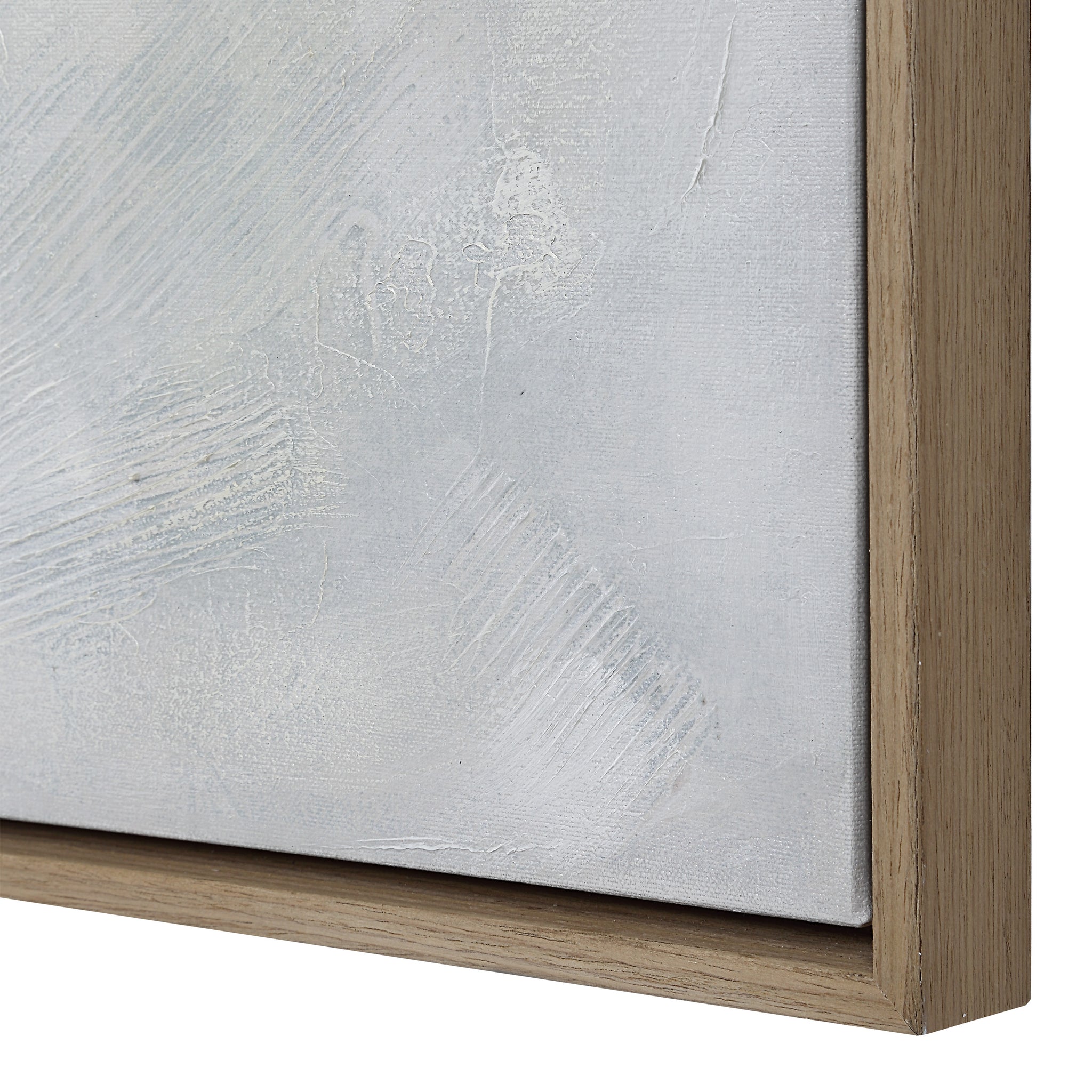 Close-up of Becks canvas art by Renwil, showcasing textured gray and white brush strokes.
