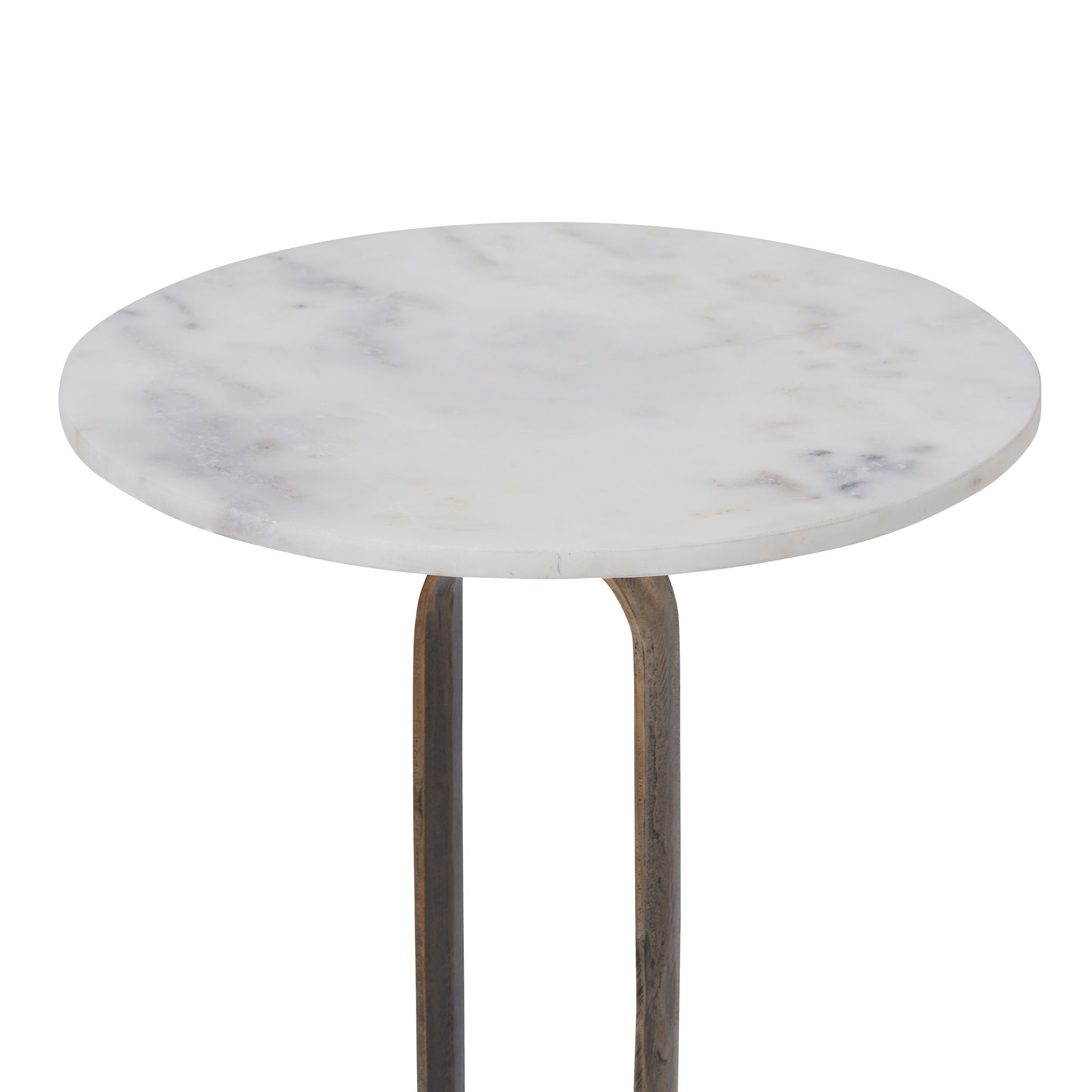 Top view of Irene Side Table featuring a smooth round white marble surface