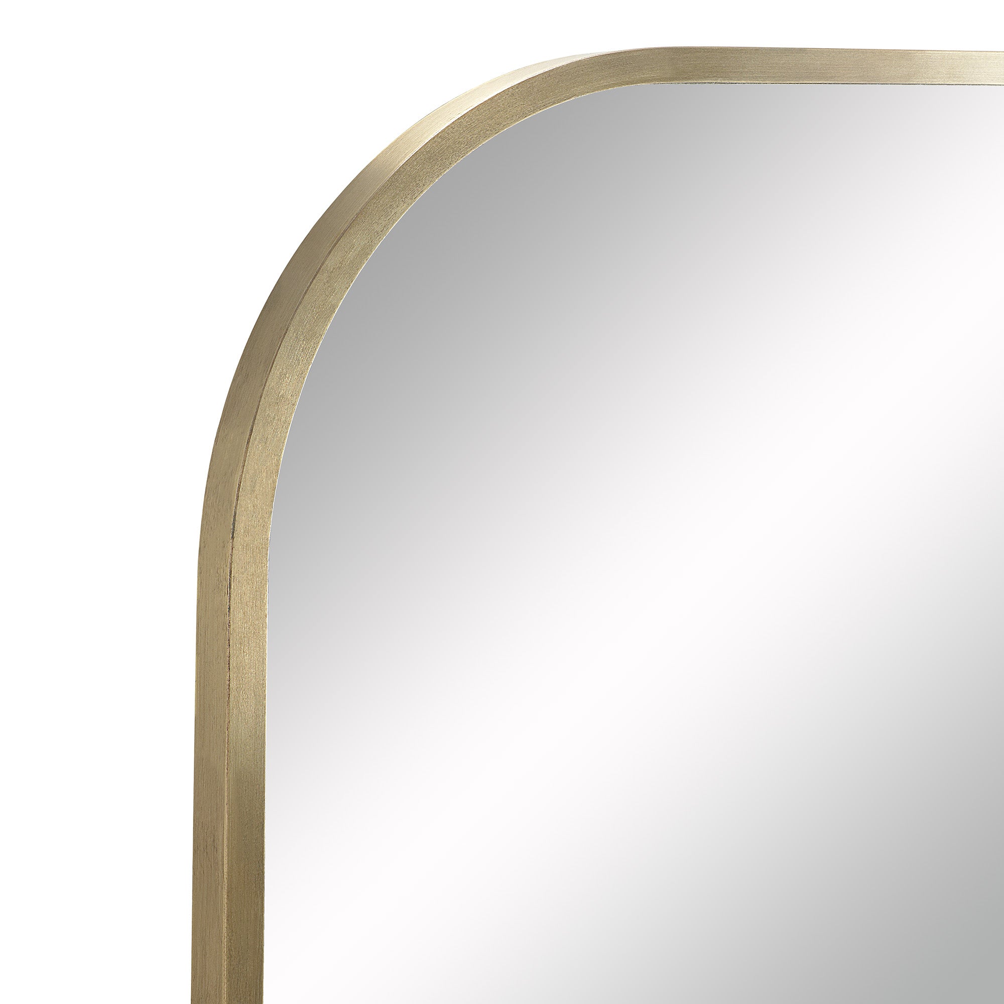Close-up of Joan Wall Mirror showing the rounded gold frame and reflective glass.