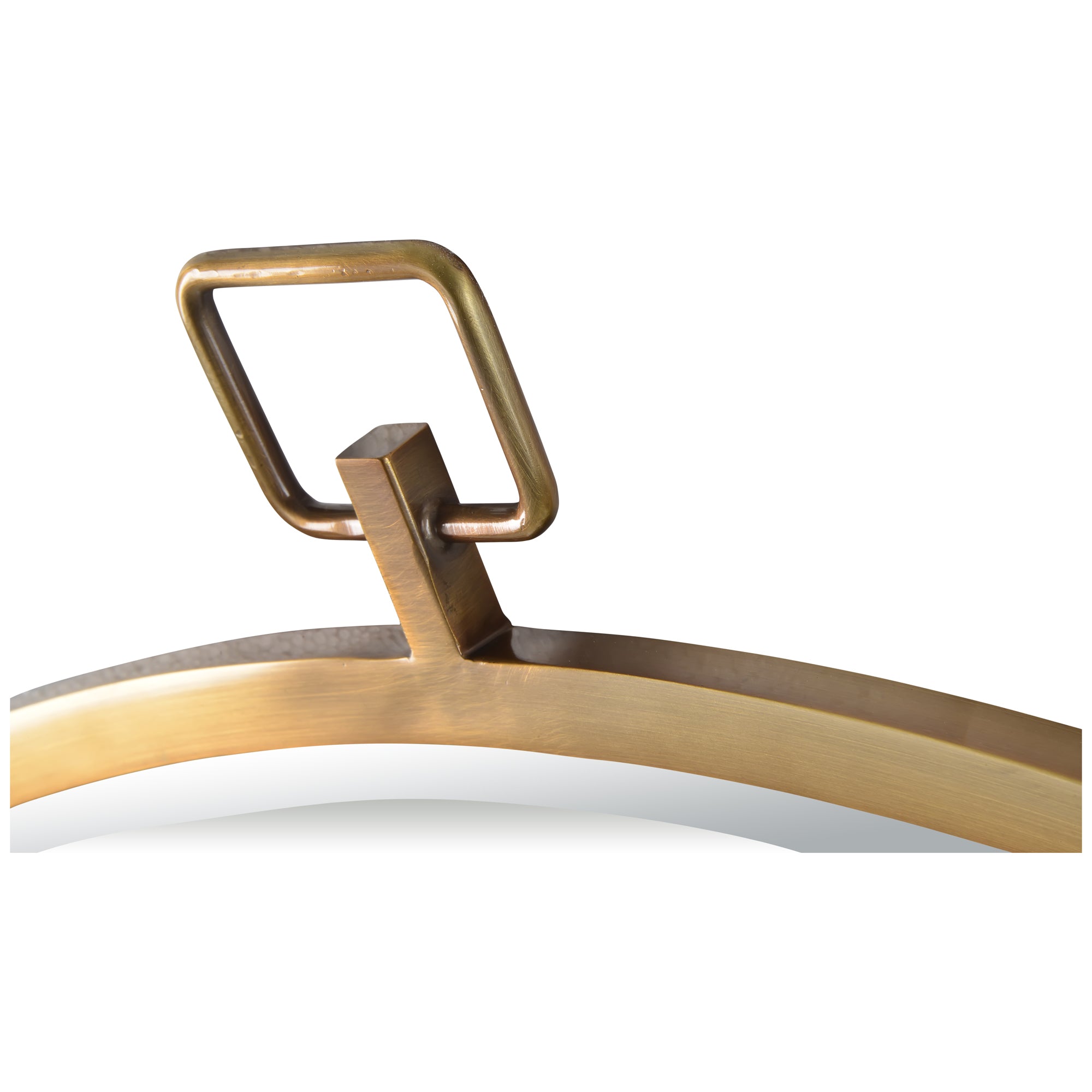 Azam Wall Mirror with a square metal loop and a sleek, rounded brass frame, showcasing a modern design.