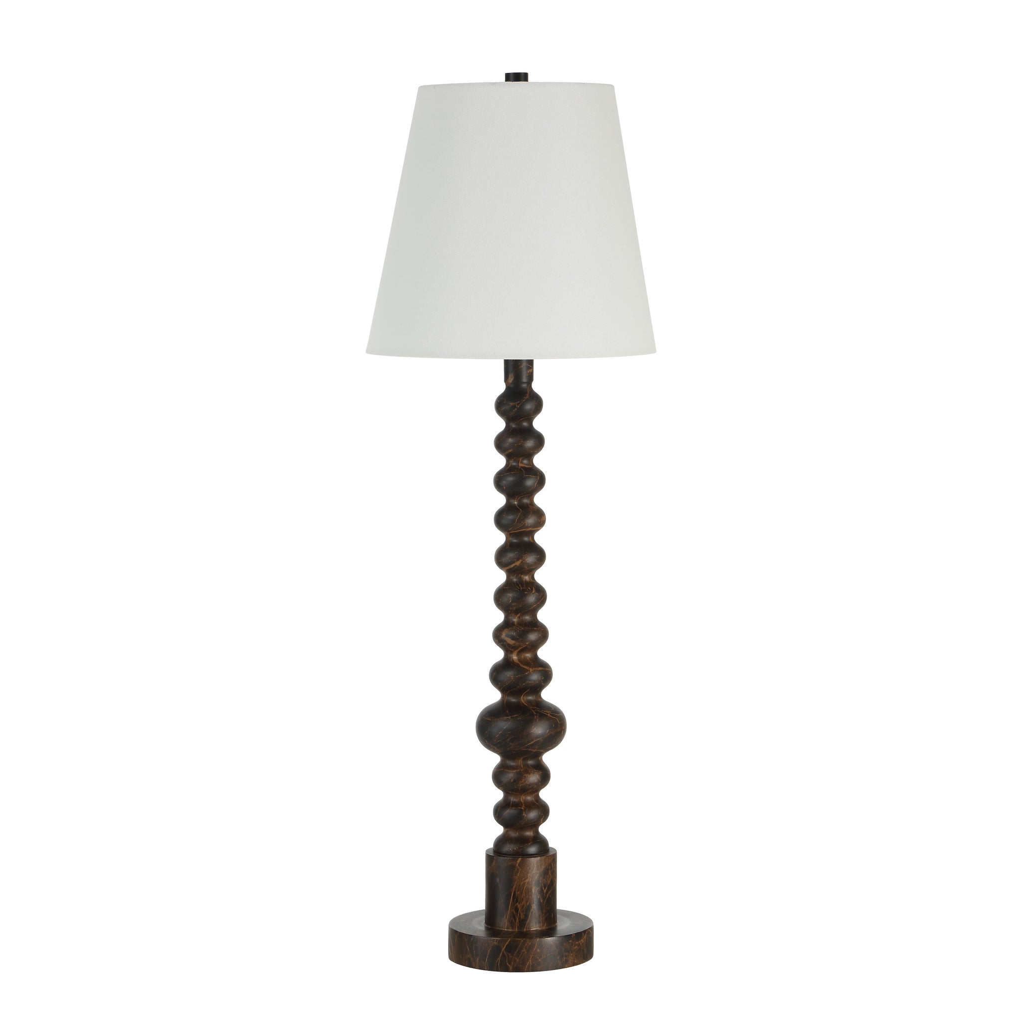 Famar Table Lamp with a textured dark wood base and a white fabric shade