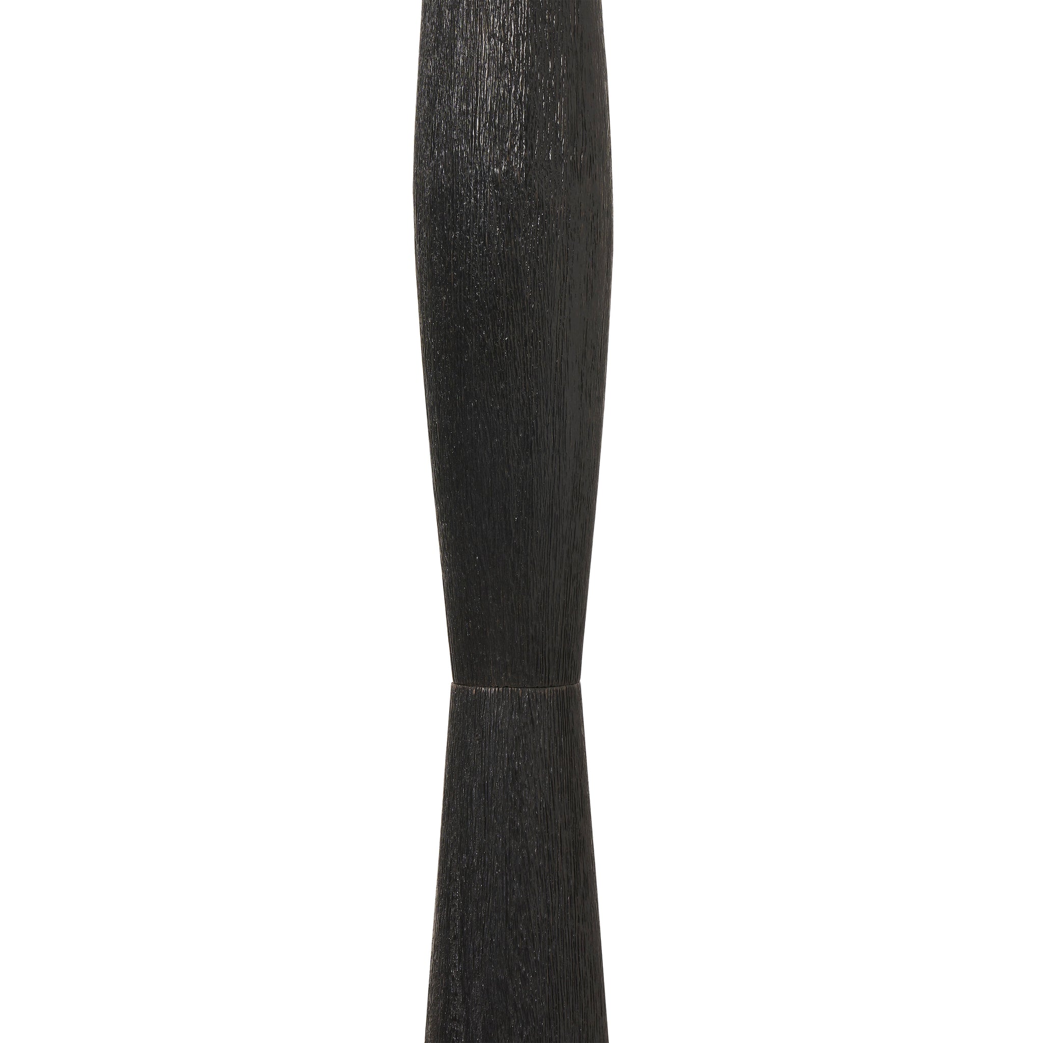 Detailed view of the black wooden body of the Francine Floor Lamp