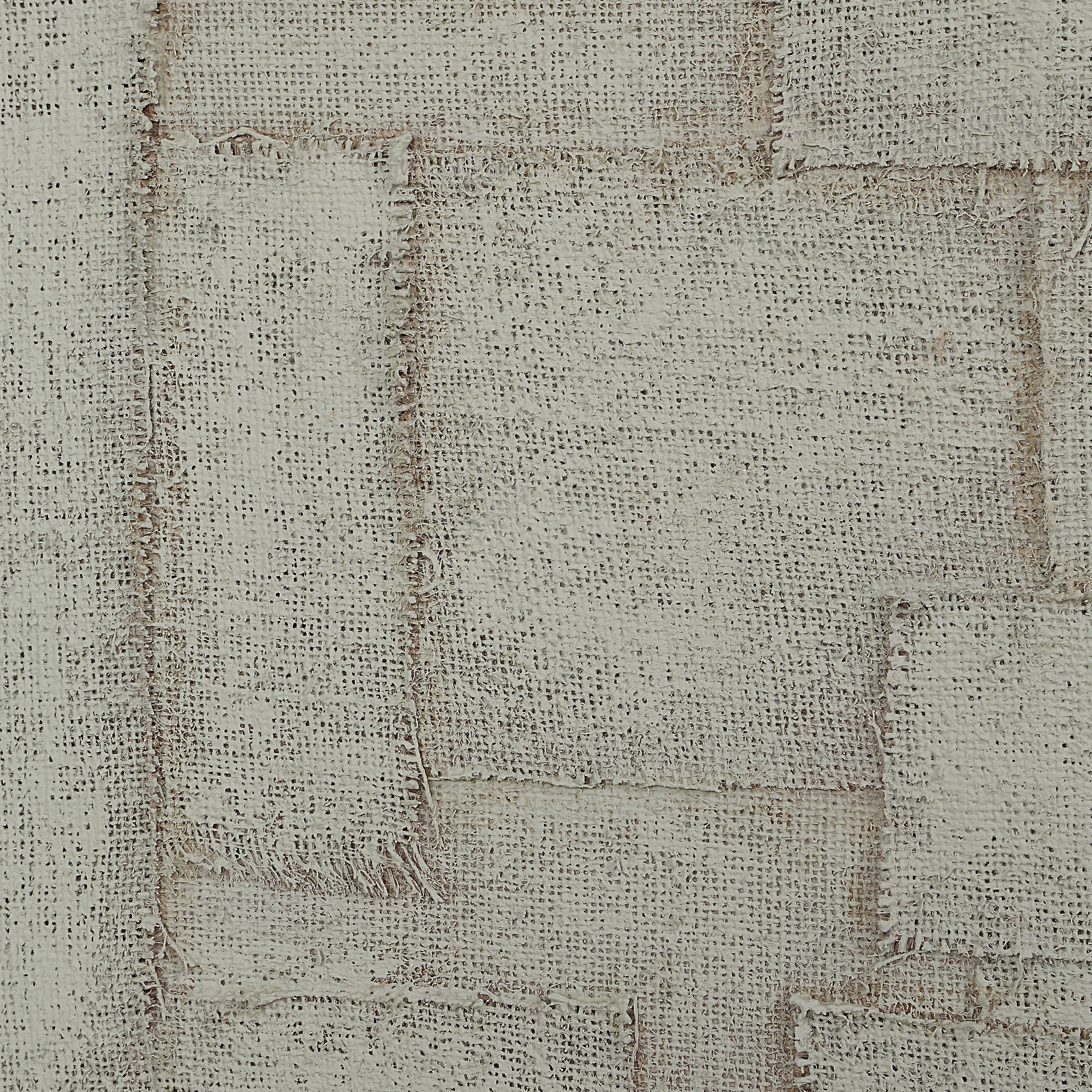 Caramelo wall art featuring textured beige fabric patches with frayed edges.