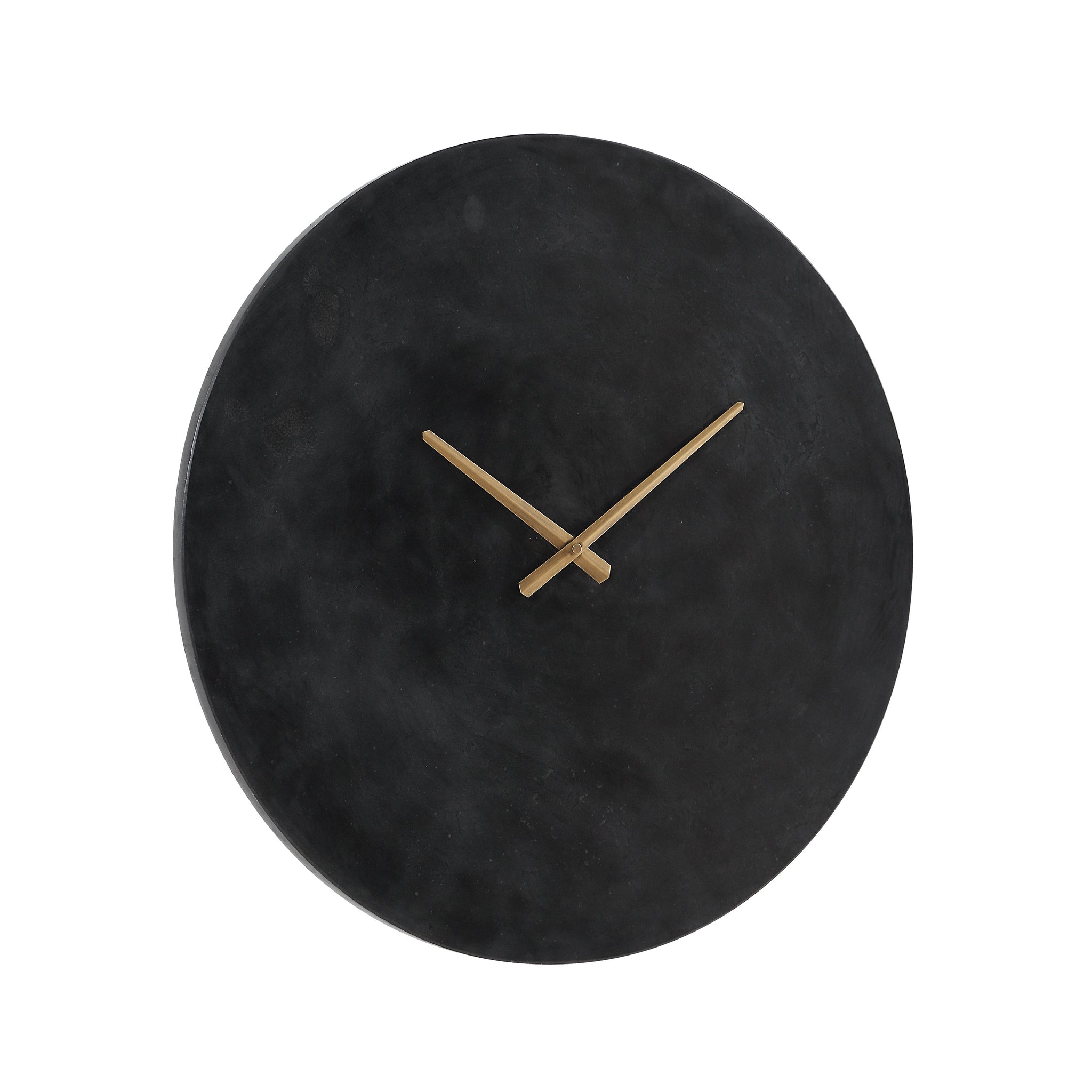 Darnay Wall Clock featuring a sleek black face and gold hour and minute hands.
