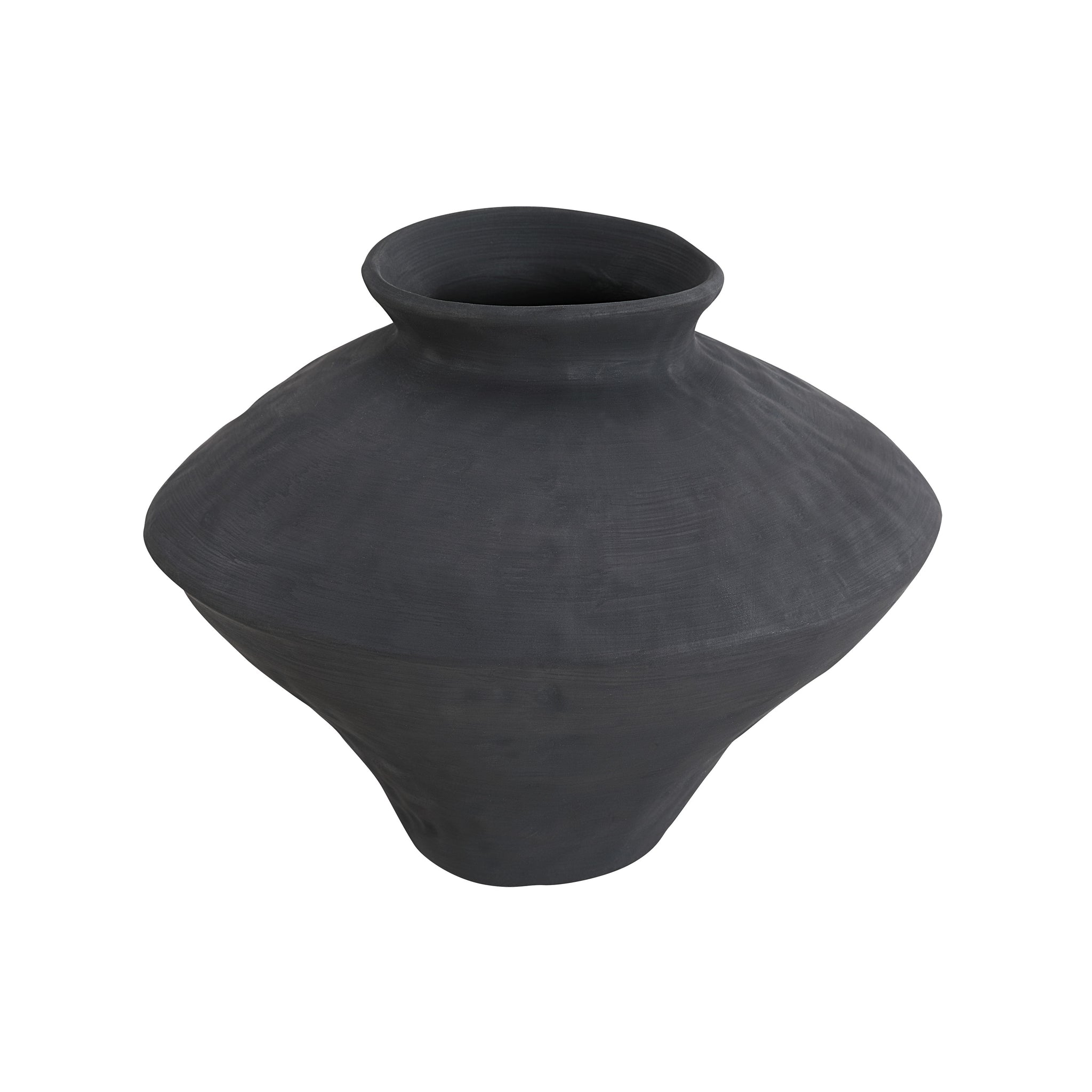Mills vase by Renwil, black ceramic with smooth surface and wide base