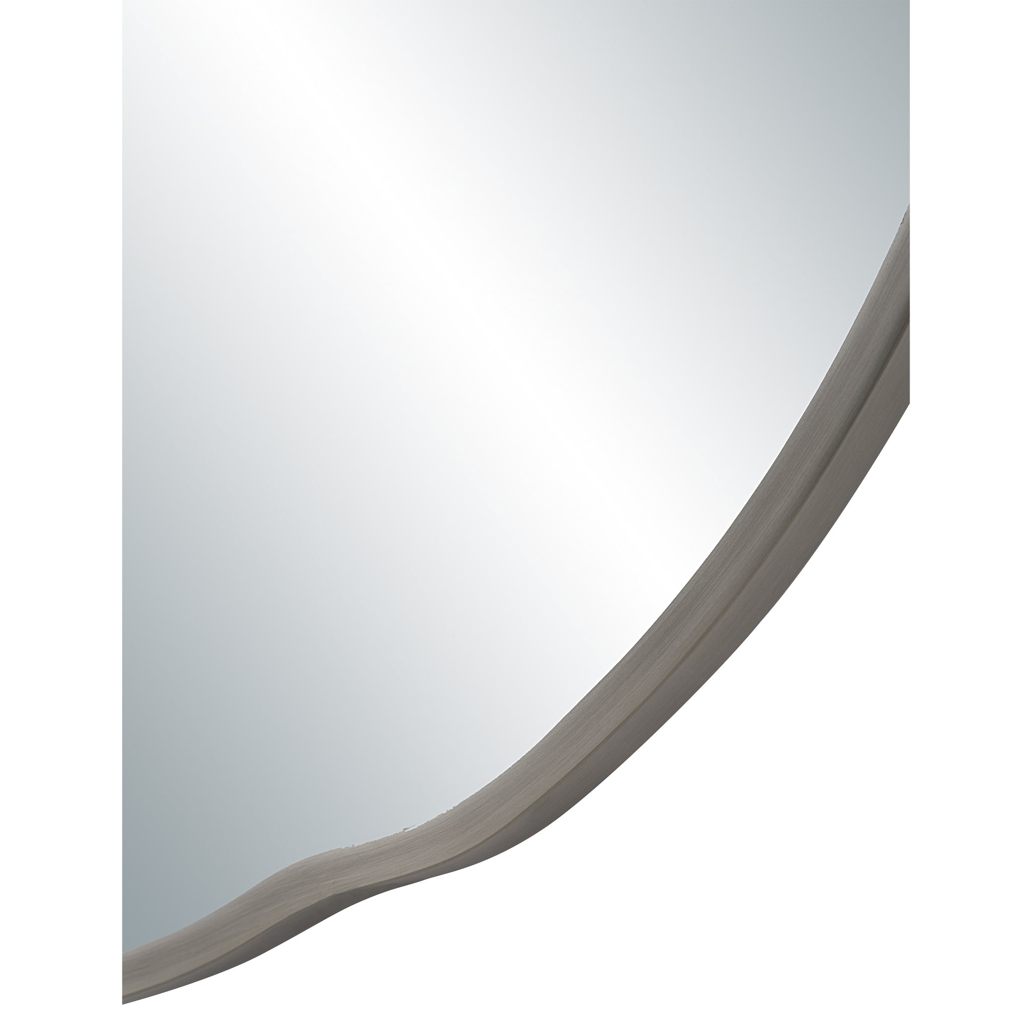 Close-up of Cerro mirror by Renwil, showcasing the wavy silver frame and reflective glass.