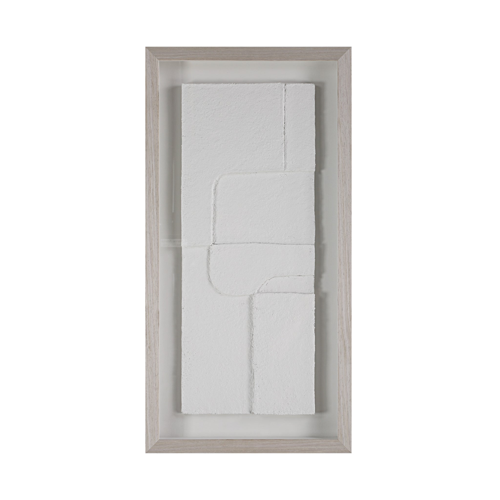 Arches wall art by Renwil displayed vertically with a light wood frame and white textured design