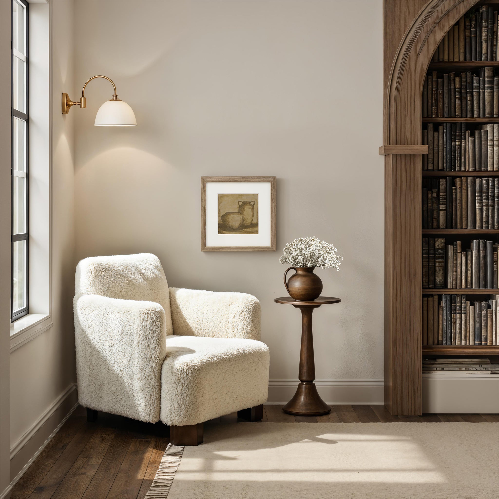 Vetro Canvas Art displayed in a cozy living room setting with a plush chair and bookshelf.
