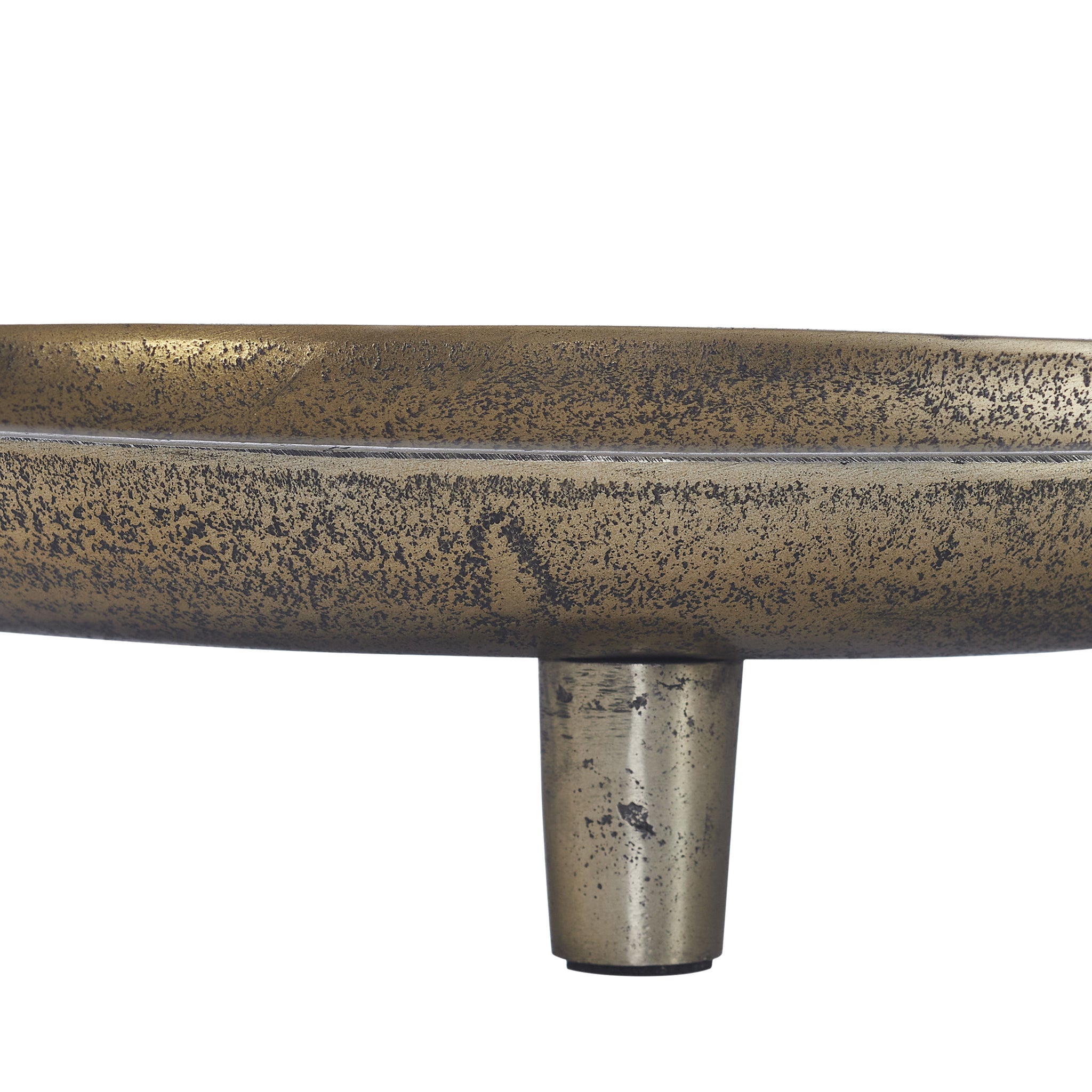 Kaleido Indoor Cast Aluminum Tray in a textured gold finish, featuring a raised design and a sturdy base.