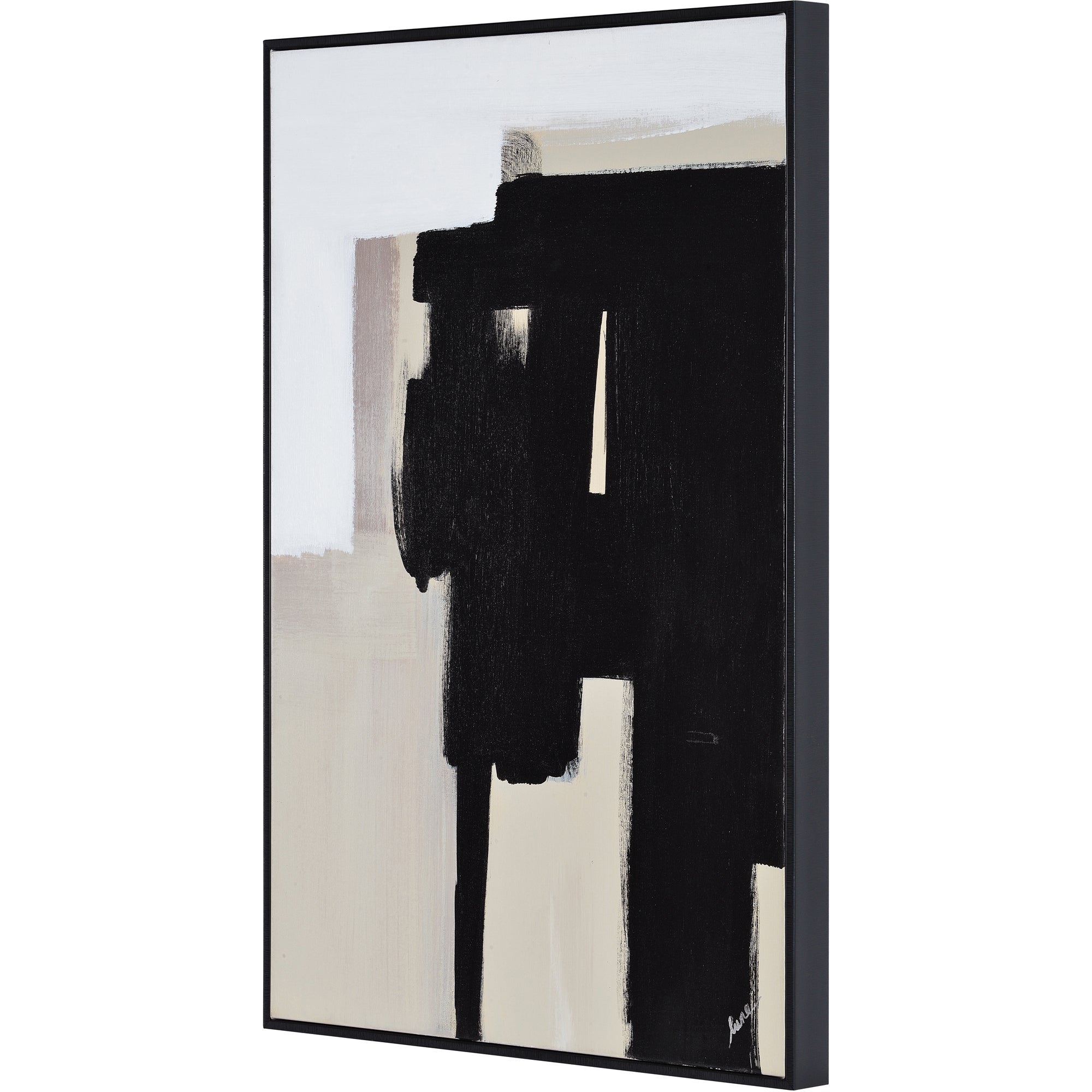 Telesto Canvas Art with a side view, highlighting black and beige abstract elements.