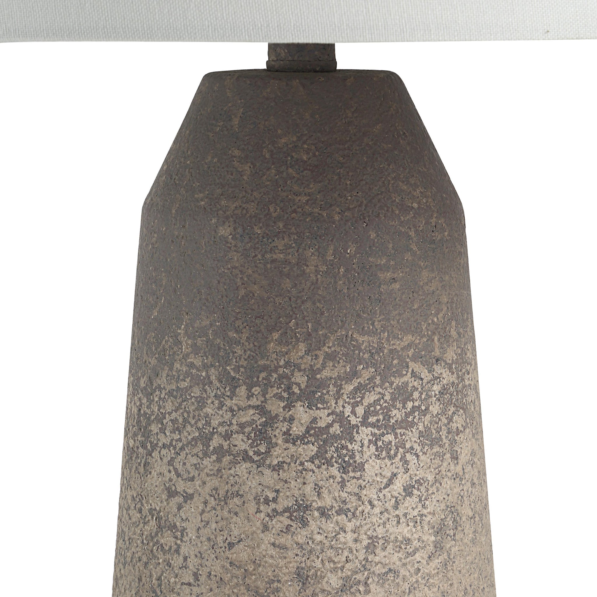 Close-up of Limon Table Lamp base, showcasing its textured brown finish.