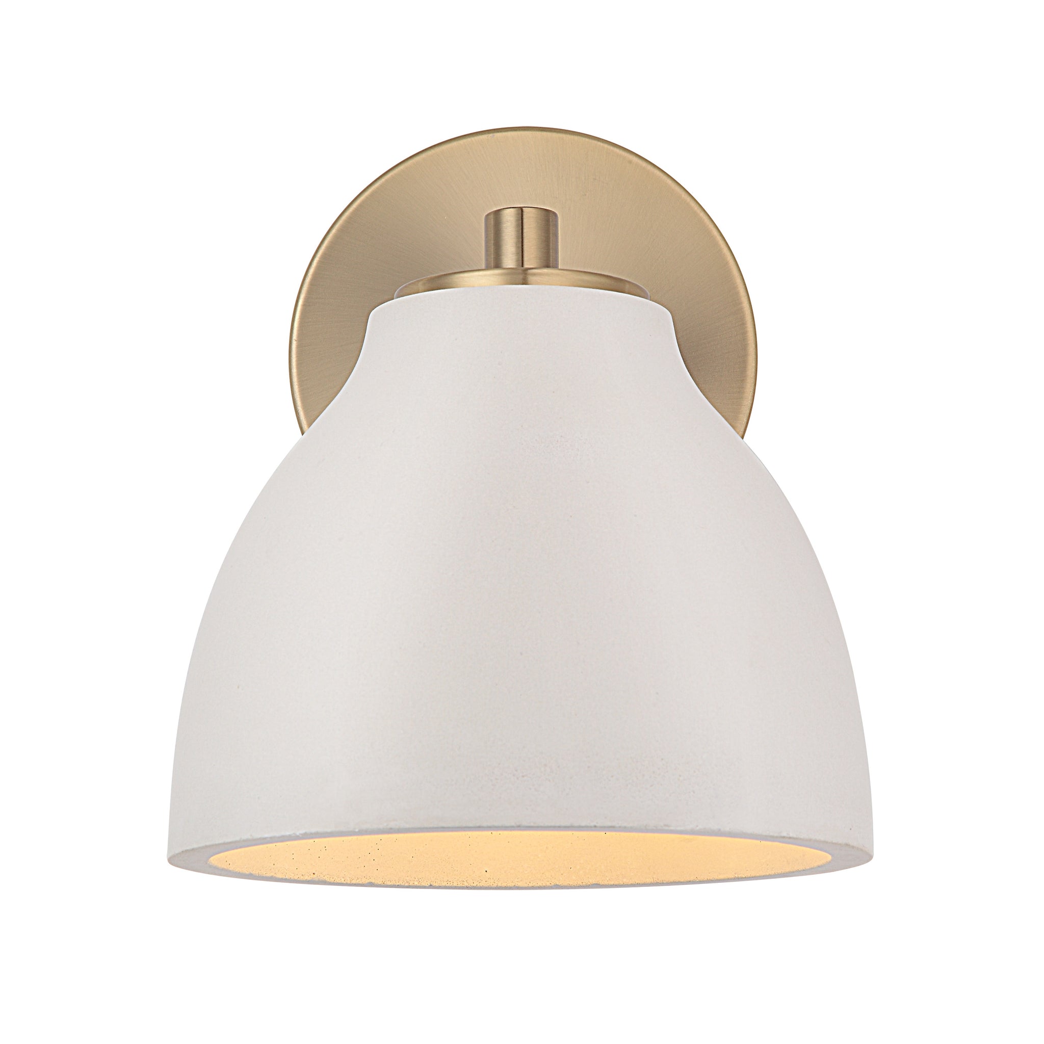 Mazia Wall Sconce with a white shade and brass base, front view