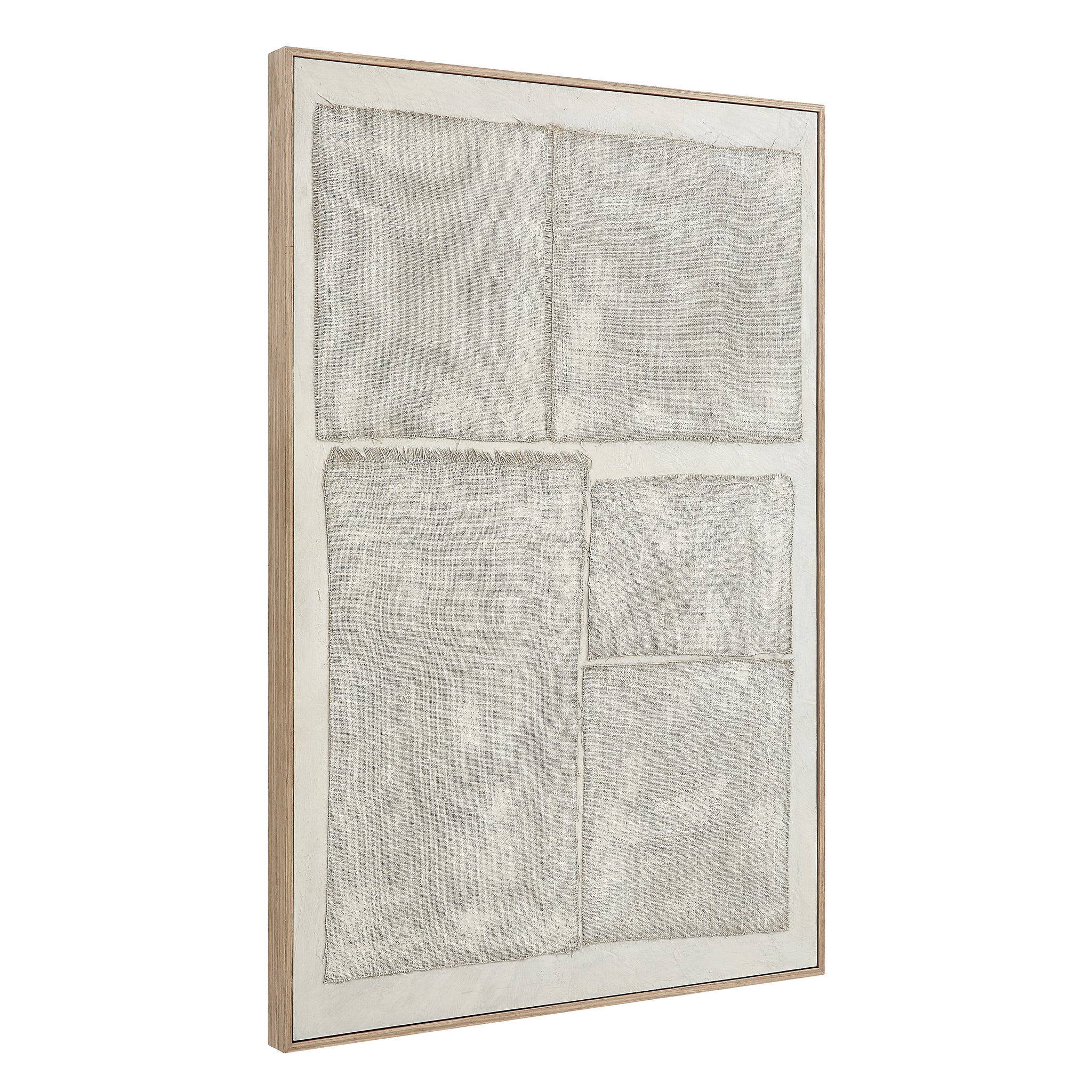 Picardy canvas art viewed from the side, showcasing four gray textured panels.