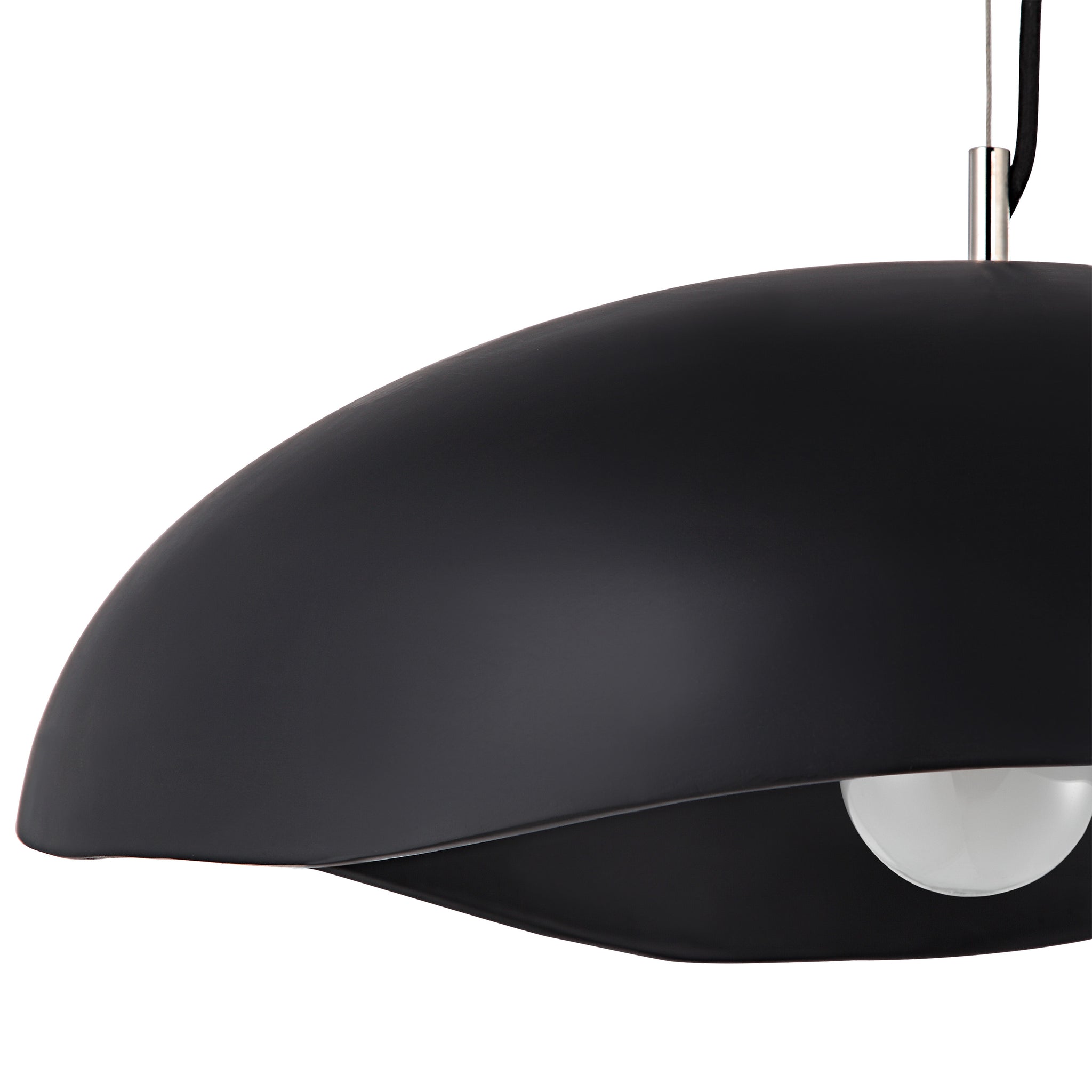 Close-up of the Filomena Ceiling Fixture, highlighting the smooth black dome and bulb.