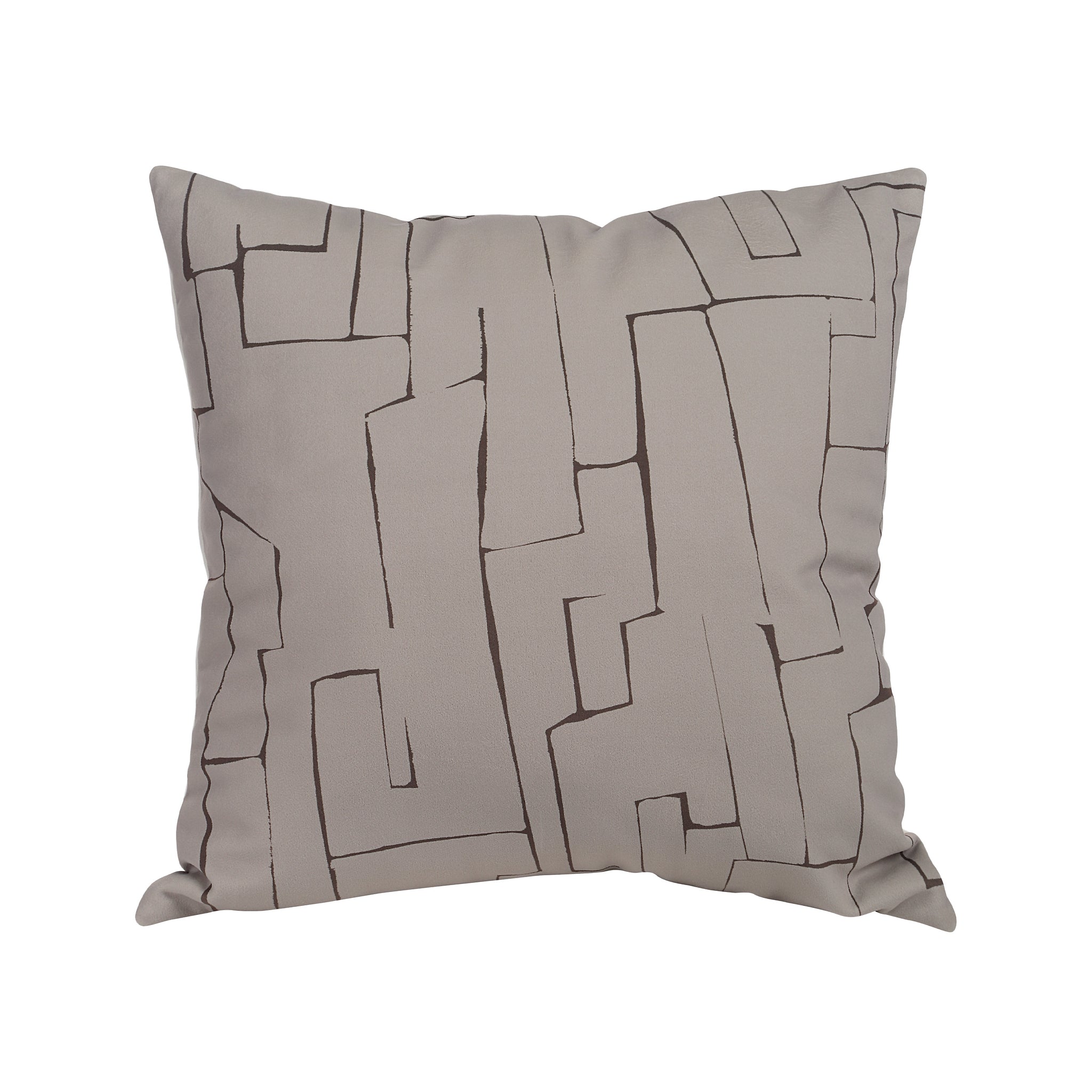 Sarno pillow with abstract geometric pattern in beige and brown tones.