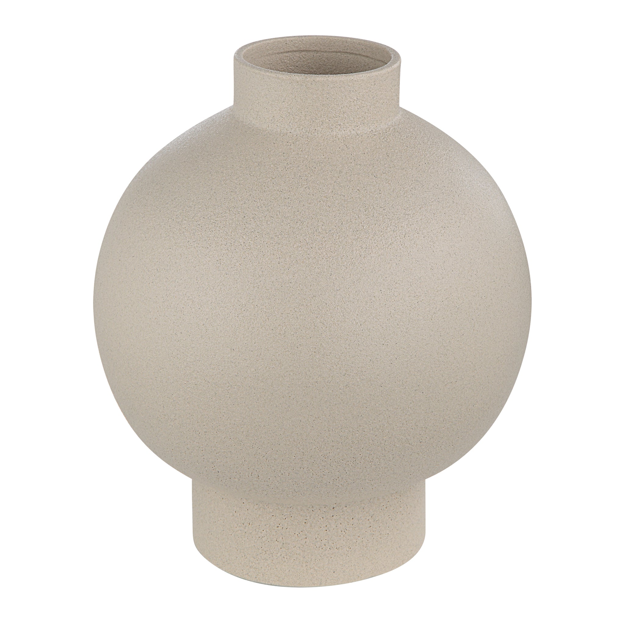 Lamoureux Vase by Renwil, beige ceramic vase with a smooth round shape and narrow neck.