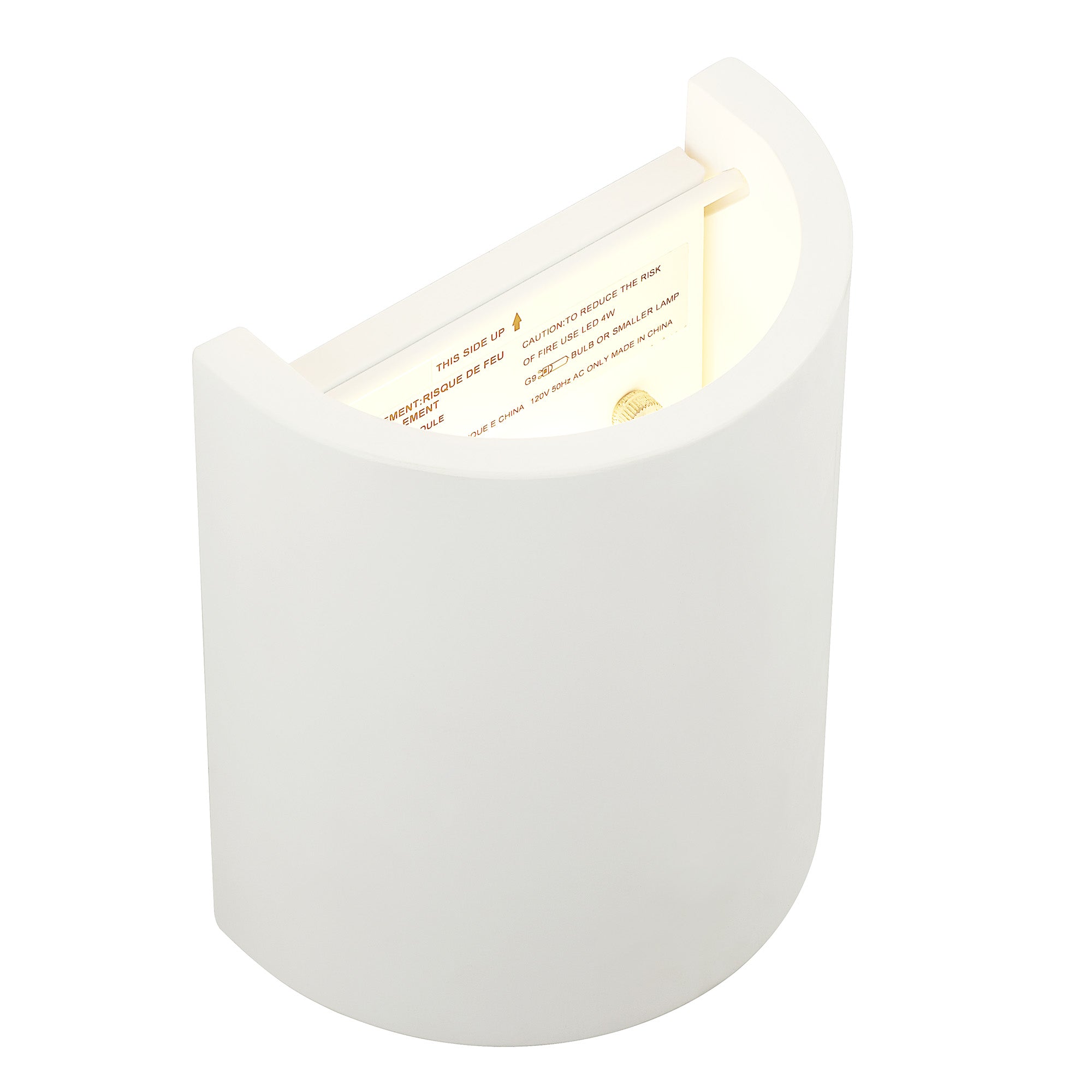 Ladee Wall Sconce in white, featuring an illuminated interior and curved design.