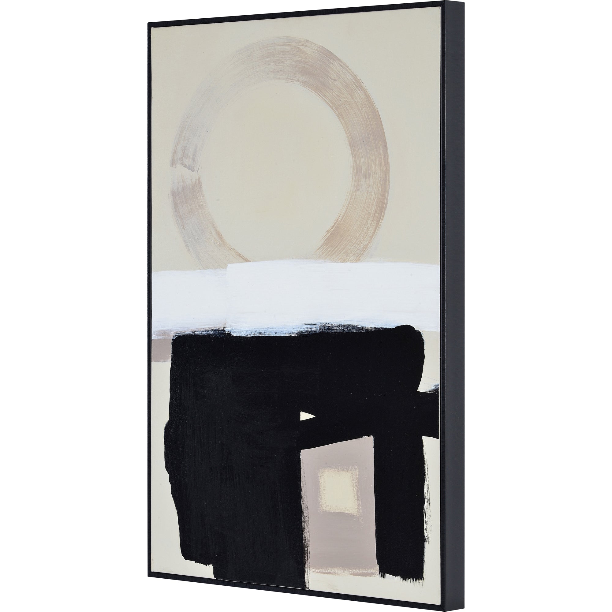 Telesto Canvas Art showing a close-up of abstract black and beige patterns with a circular motif.