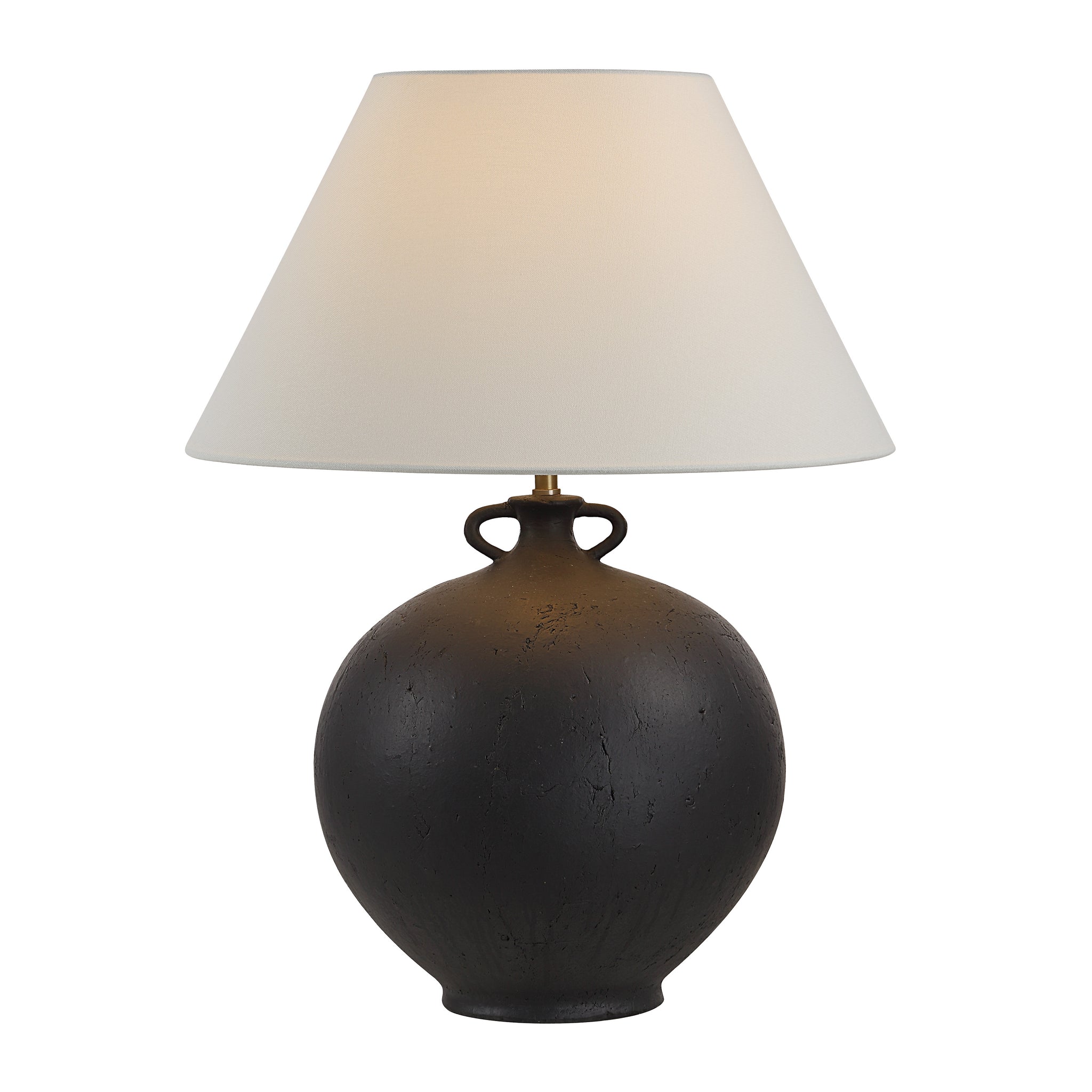 Alicia Table Lamp with illuminated white shade and black textured base