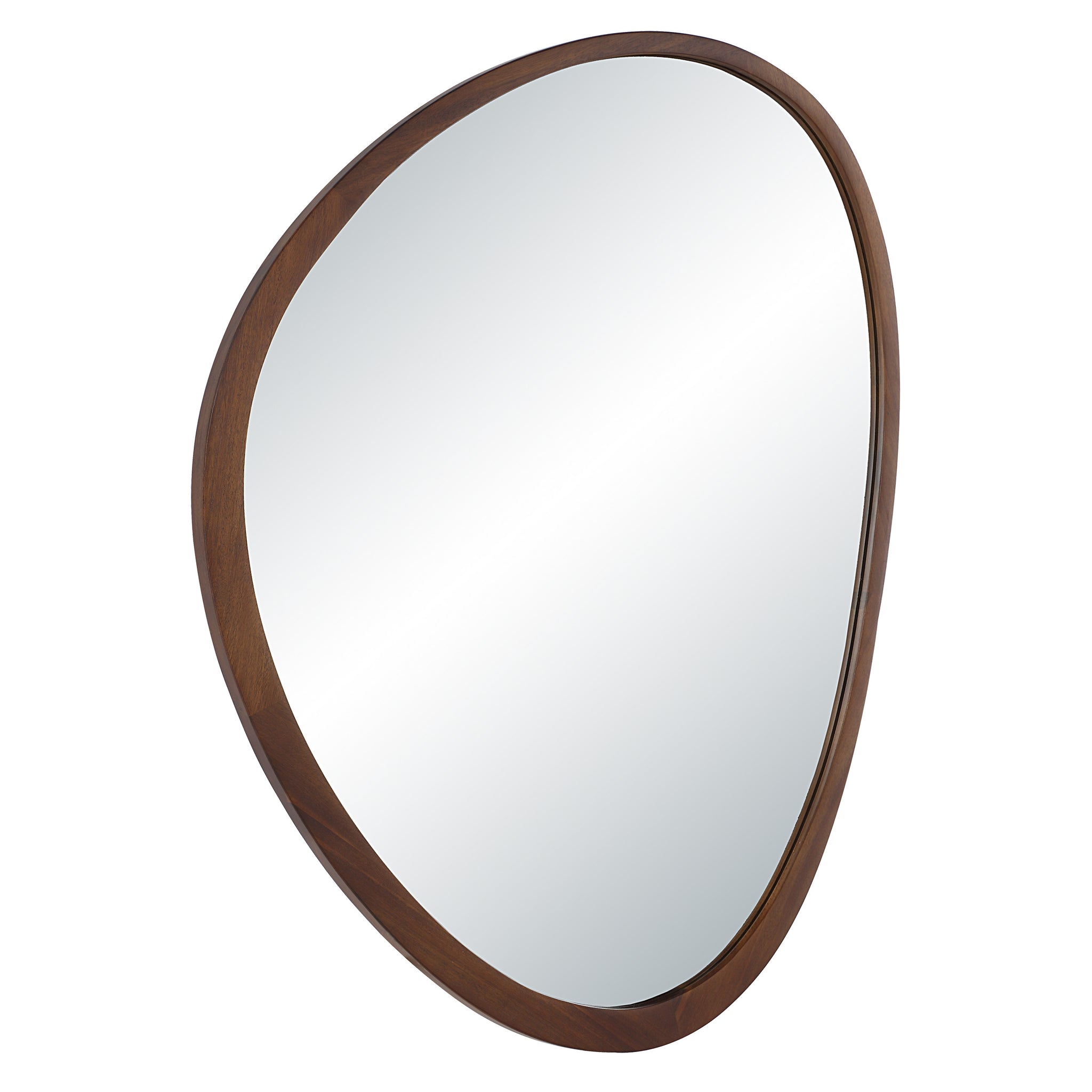 Borago mirror featuring a smooth, organic design with a dark wood frame.