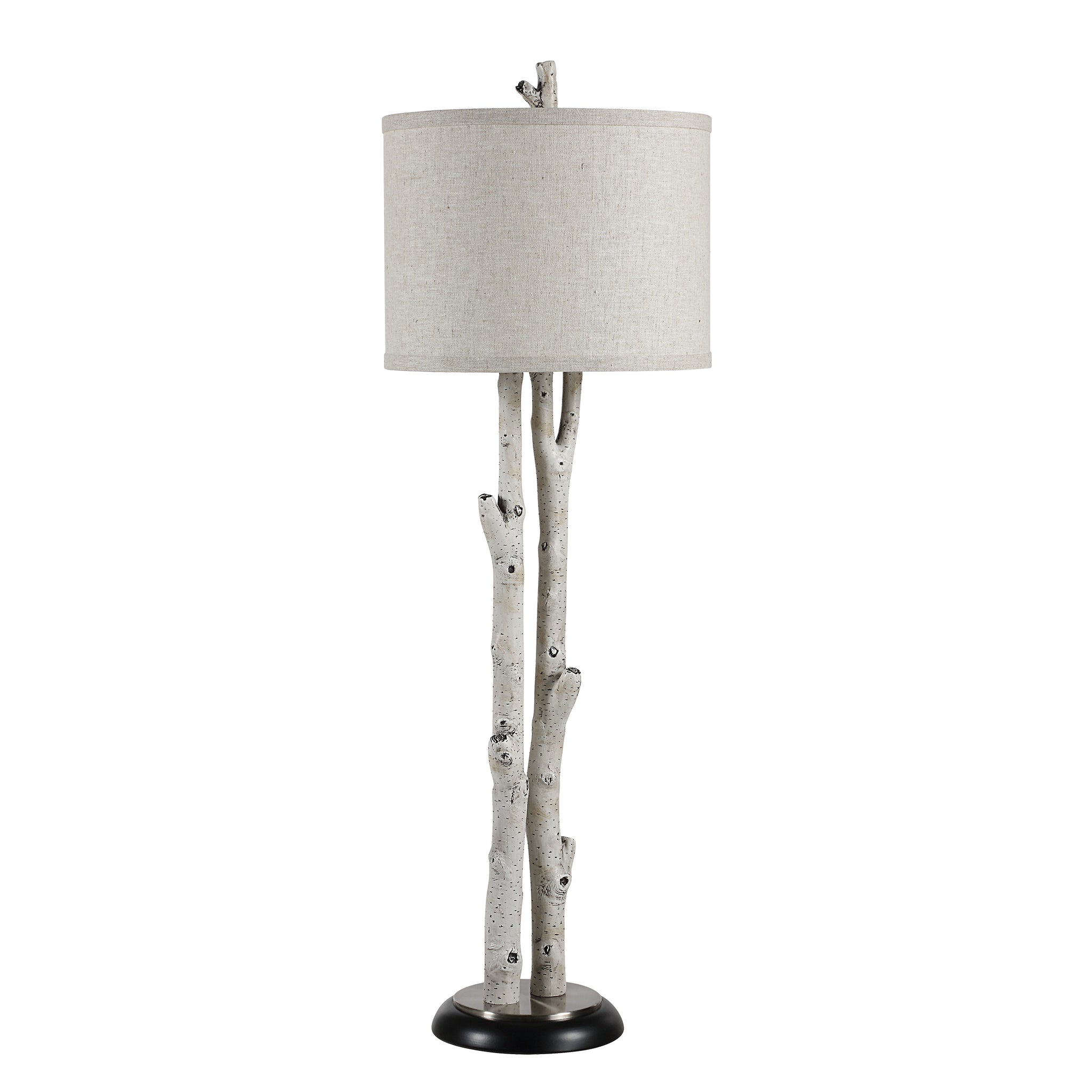 Leandro Table Lamp featuring a beige fabric shade and white branch-like stand.
