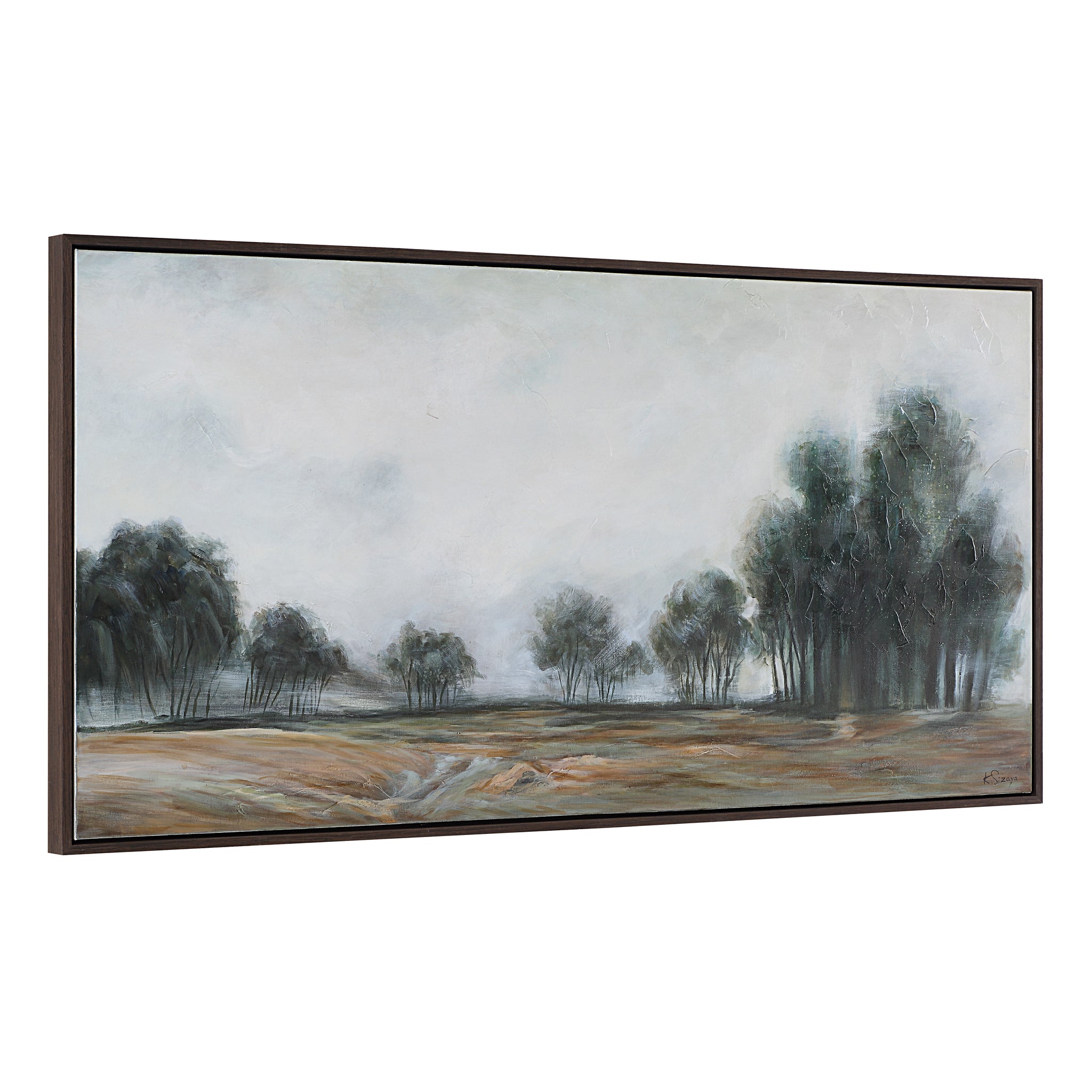 Westside canvas art showcasing a tranquil scene with trees and soft, earthy tones.