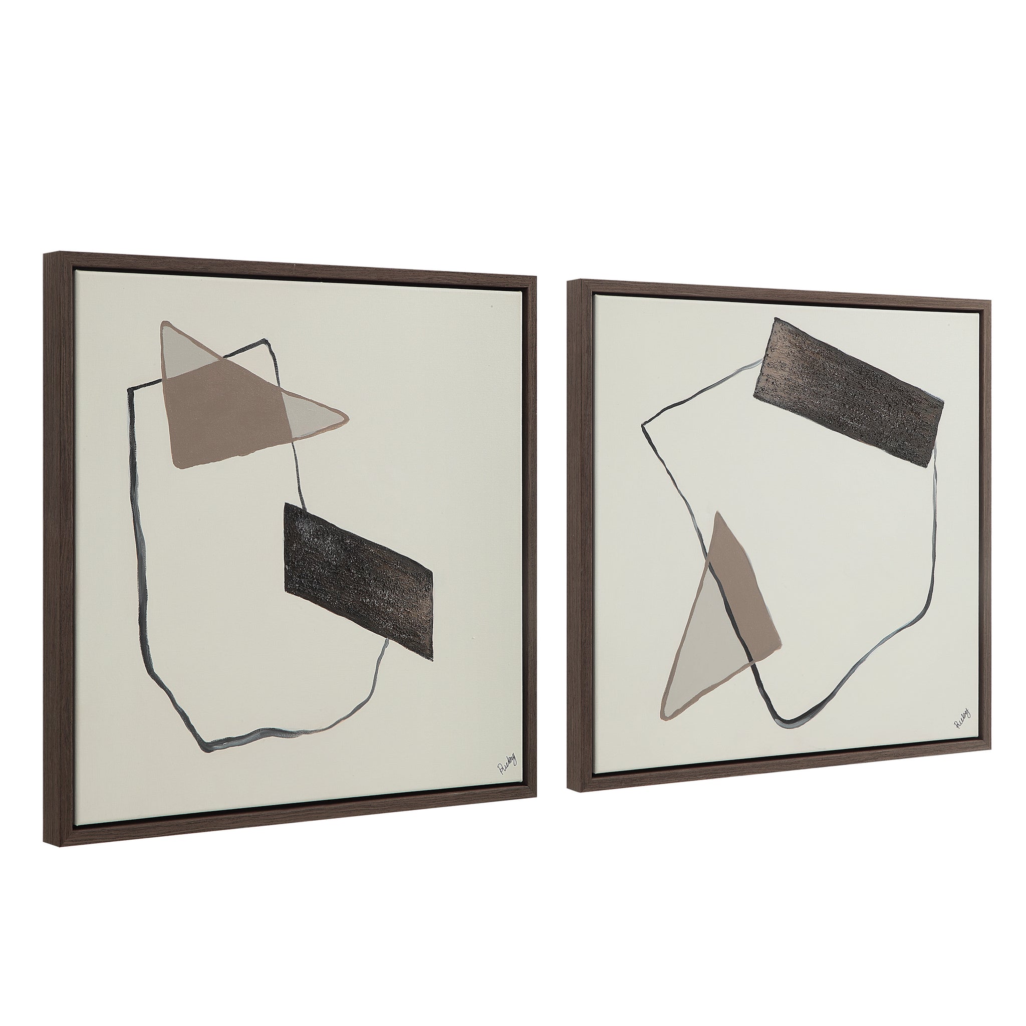 Lacadie Canvas Art with two abstract pieces showcasing geometric shapes in neutral tones