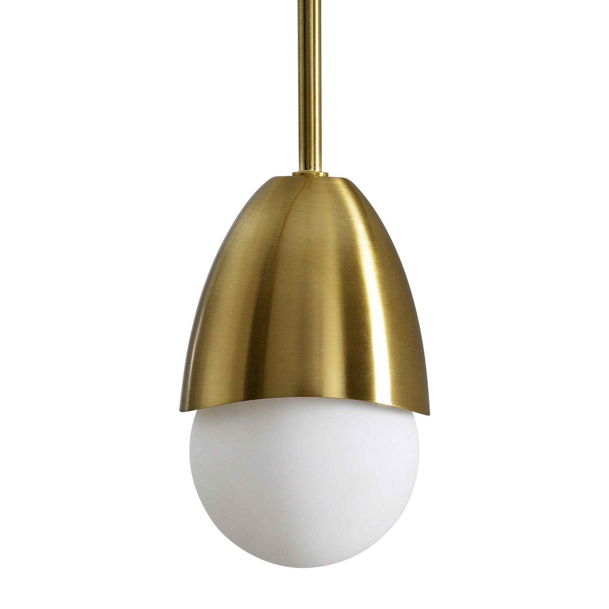 Naura Ceiling Fixture featuring a single pendant light with gold metal and white glass