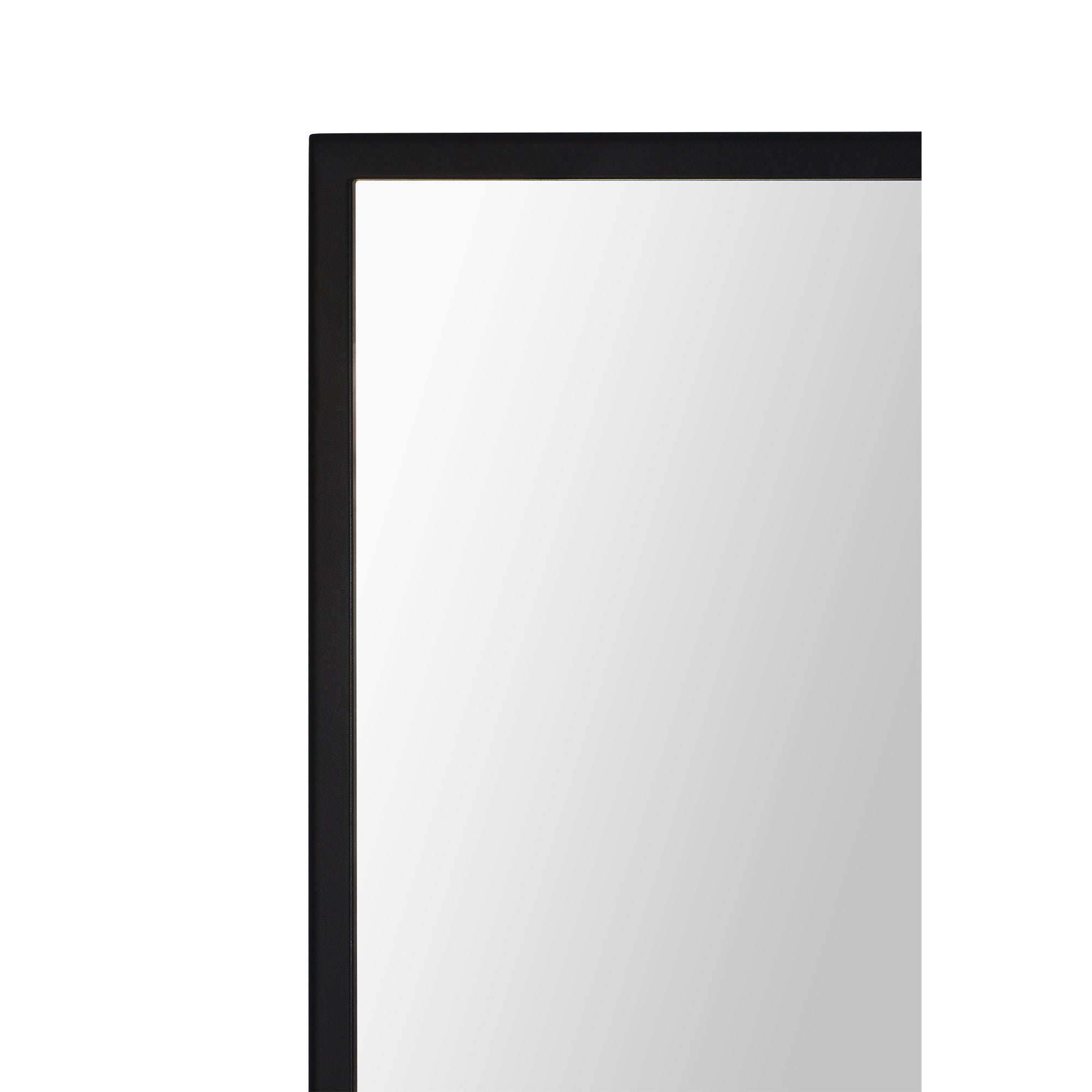 Close-up of Amara Wall Mirror's black frame and reflective surface.