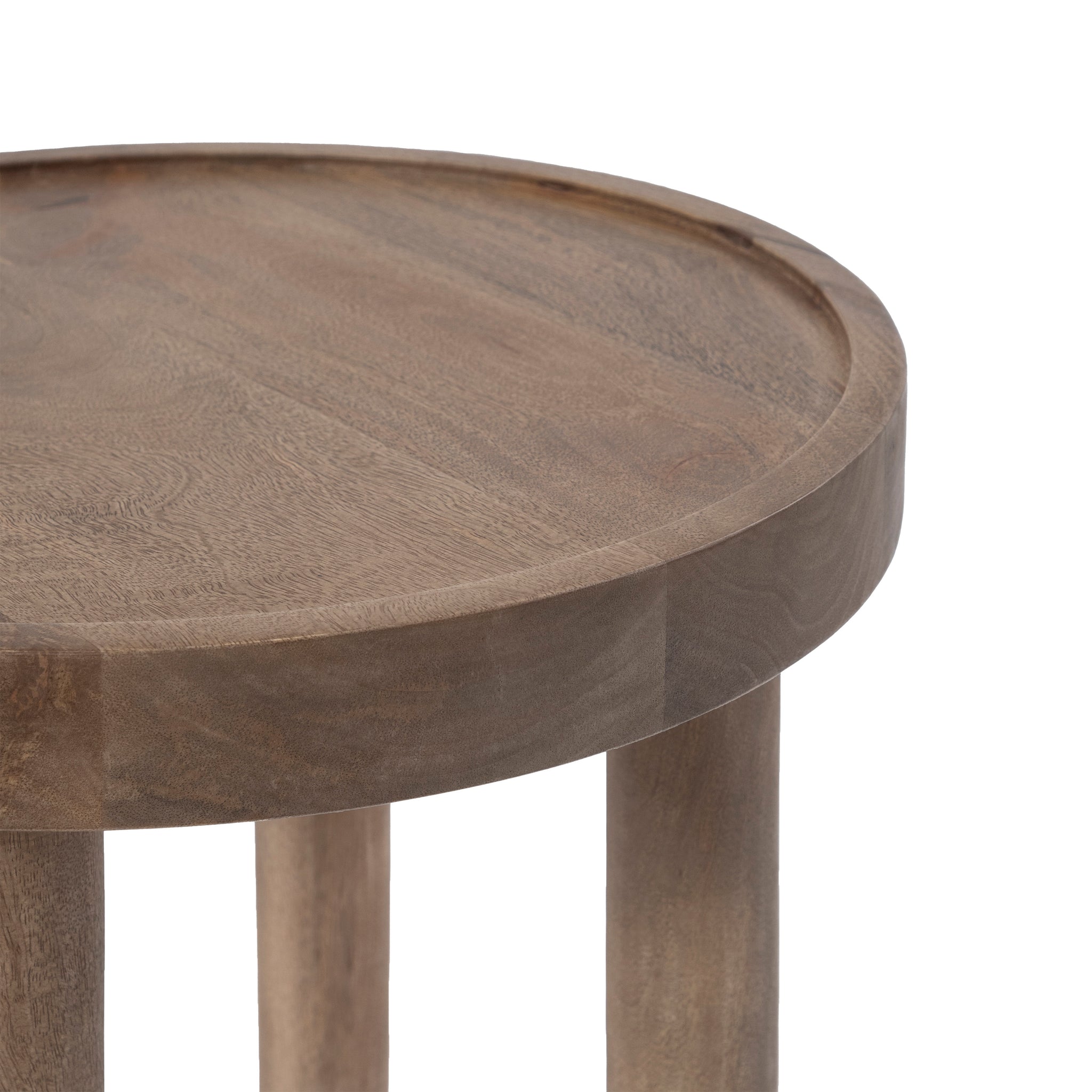 Close-up of Cicoria side table showing round top and wood grain detail
