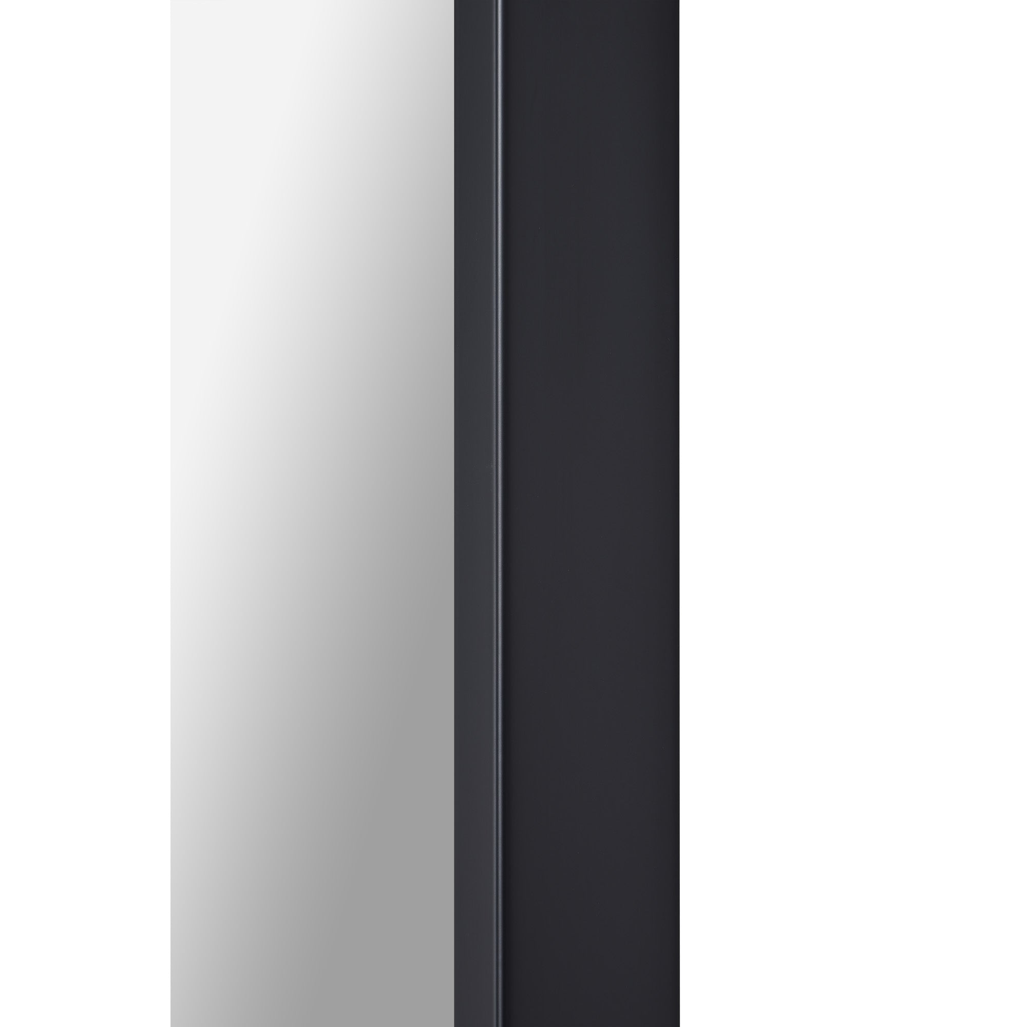 Keene Full Length Mirror featuring a sleek black frame with a reflective surface, angled view showcasing modern design.