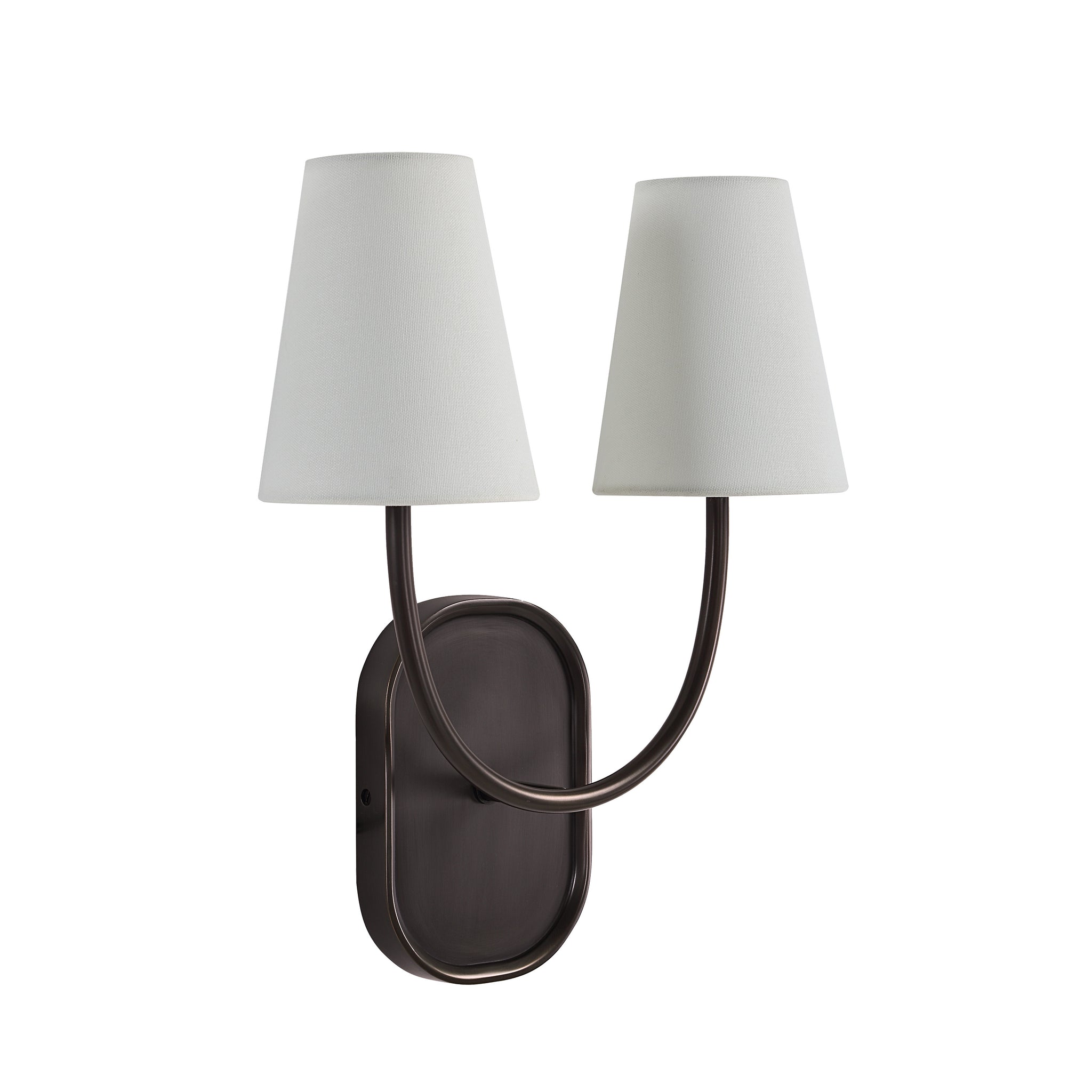 Megara wall sconce featuring two white shades and a dark bronze finish
