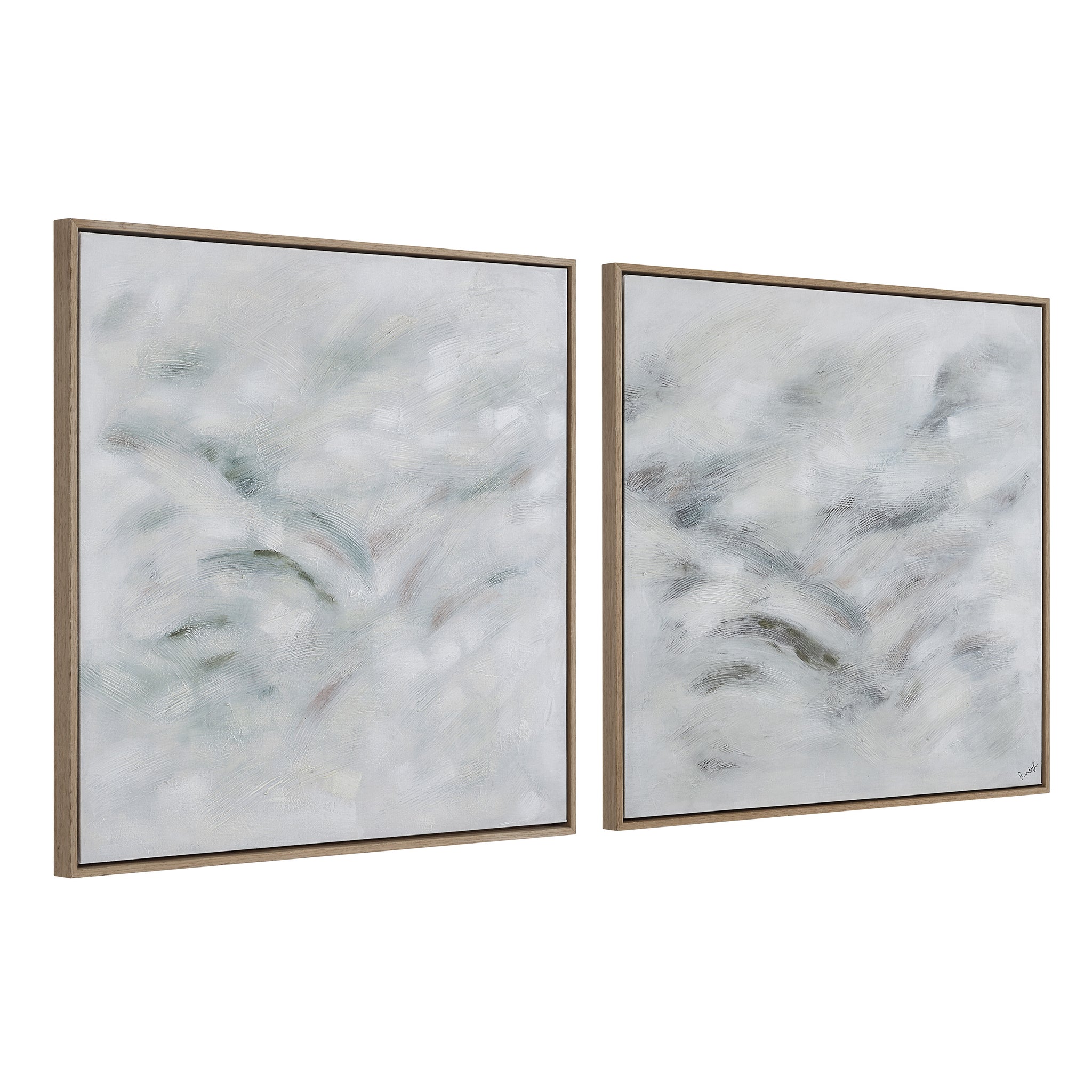 Becks canvas art by Renwil showing two abstract panels with soft gray and white tones