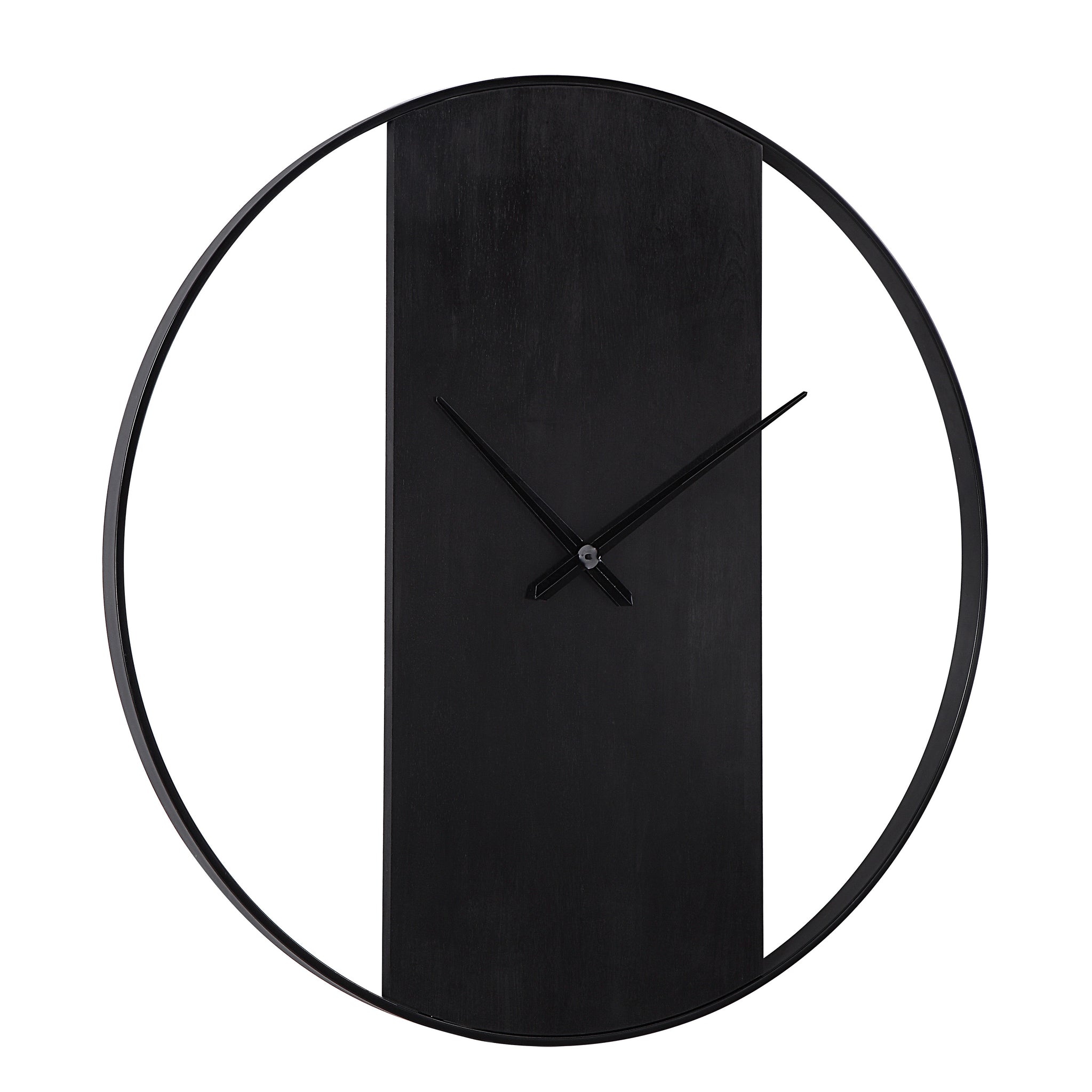 Romy Wall Clock with a sleek black finish and simple hour and minute hands