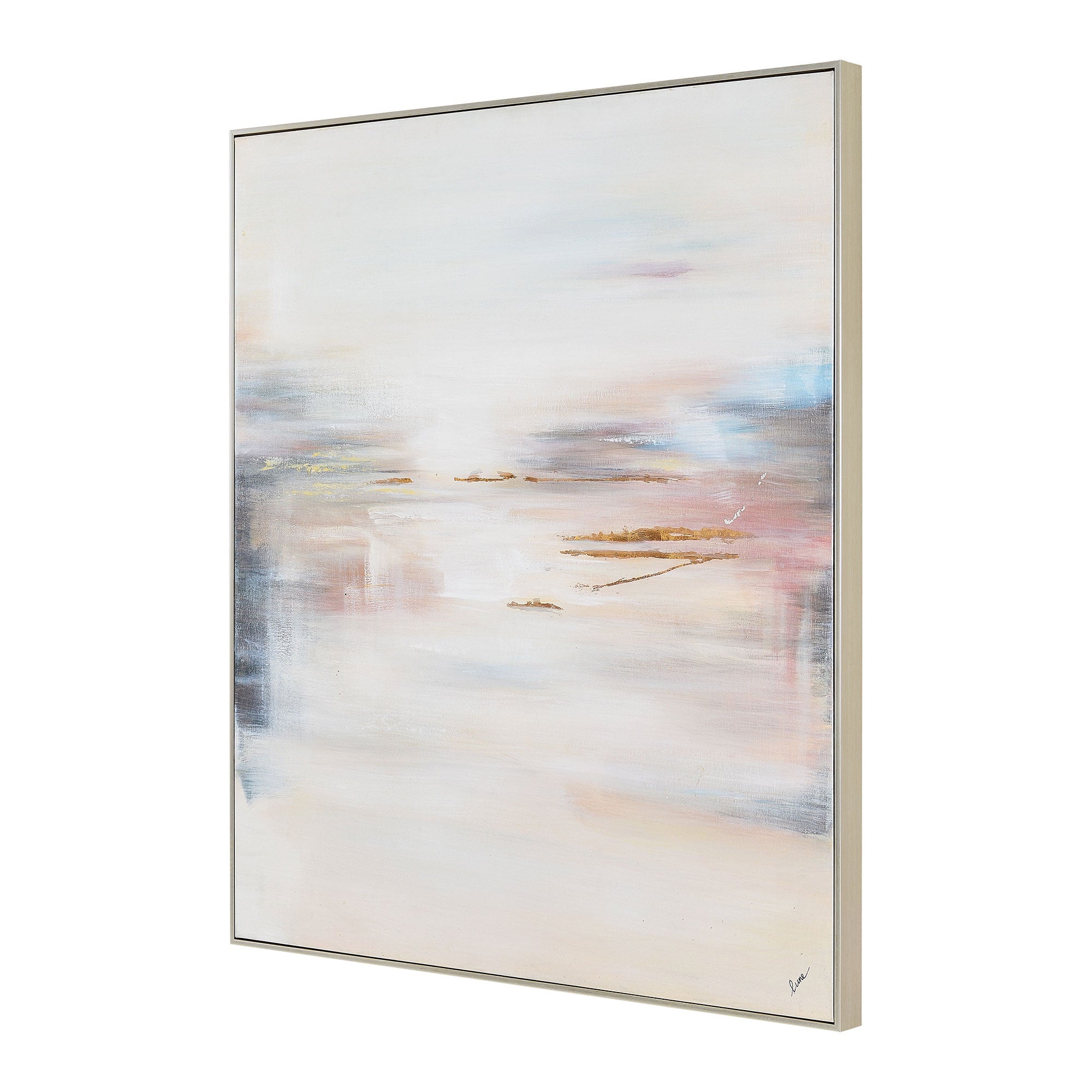 Carina Canvas Art displayed at an angle, showcasing soft colors and gold accents.