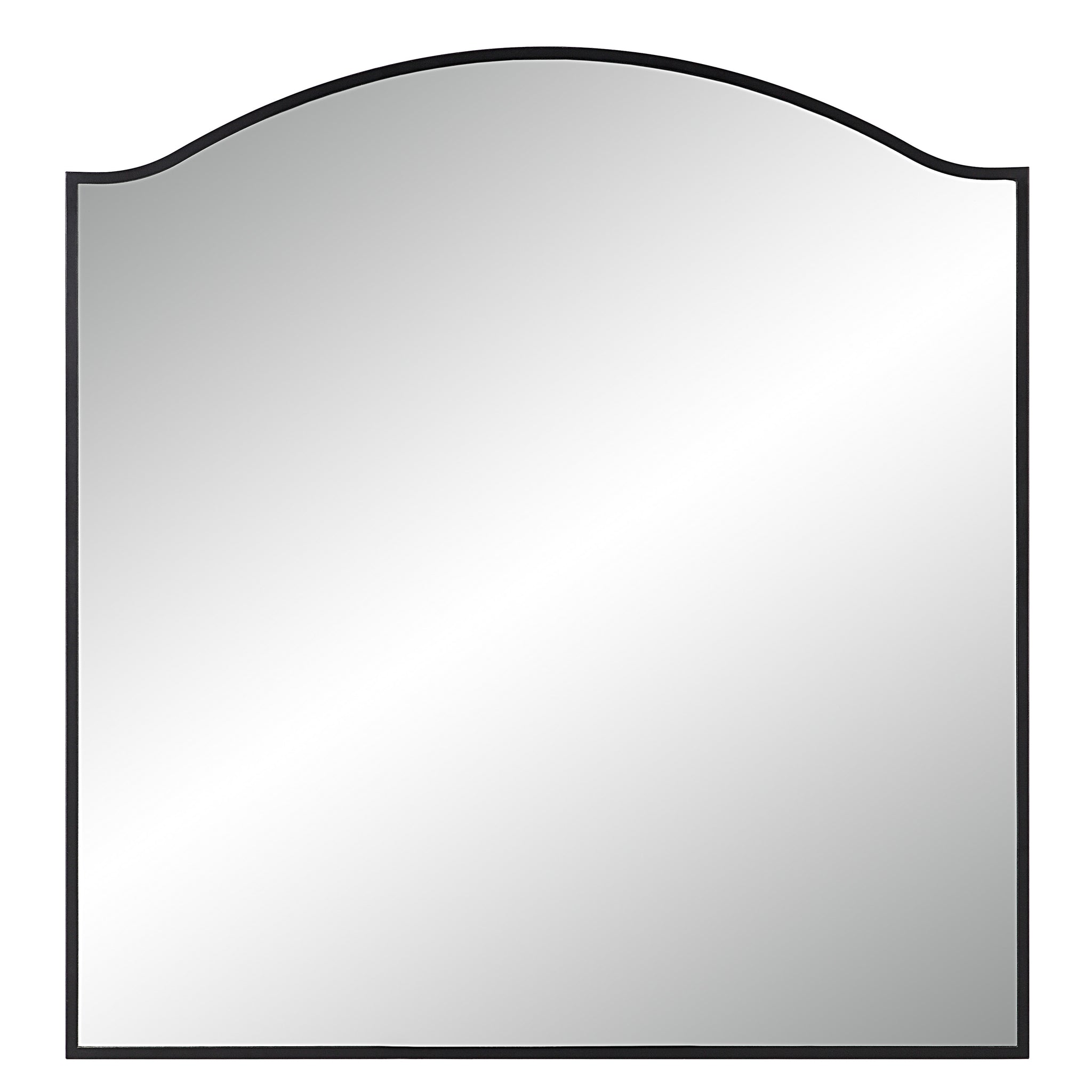 Bandon Wall Mirror with a curved top and black frame, showcasing a clear reflective surface.