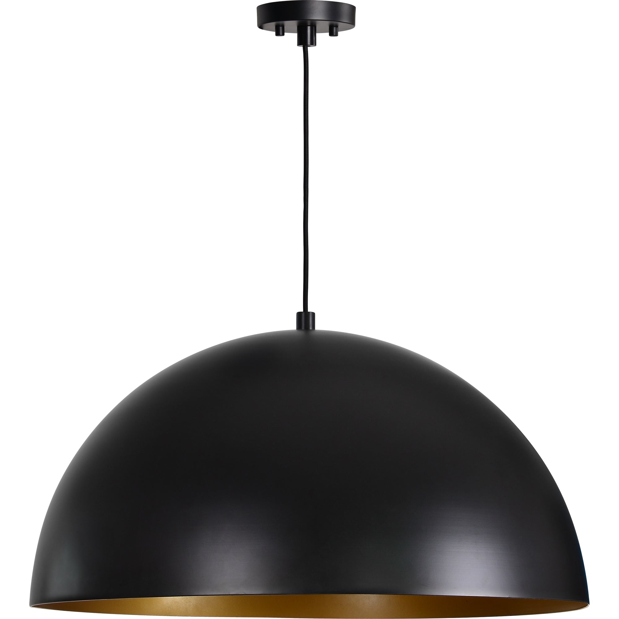 Sina Ceiling Fixture in matte black with a gold interior, hanging from a ceiling mount.