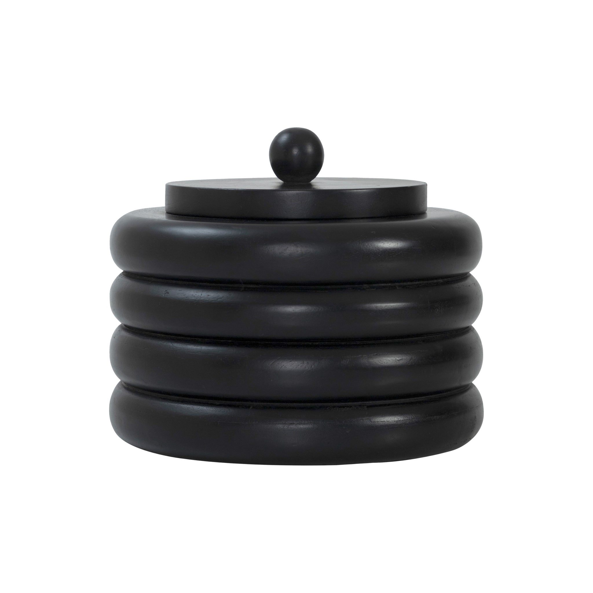 Cipher bookends by Renwil, black stacked design with a round top knob.
