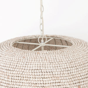 Theta White-Washed Beaded Chandelier viewed from the side.