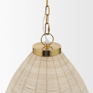 Saliha Cane w/ Brass Metal Pendant Light viewed from the side.